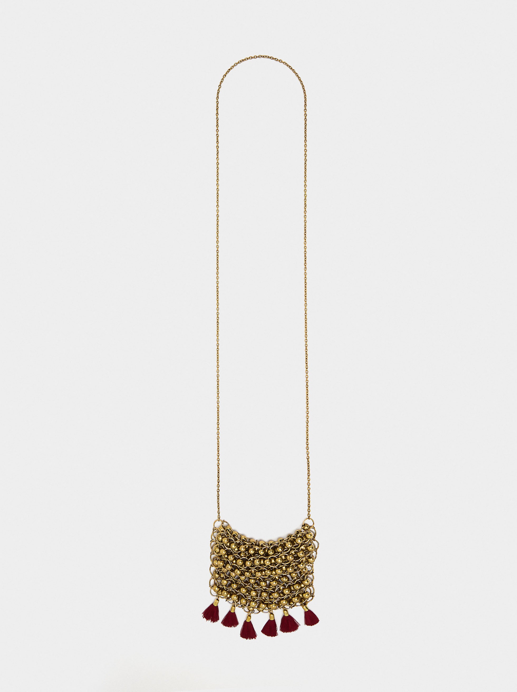 Collar Con Mini Bolso De Cuentas Y Borlas
