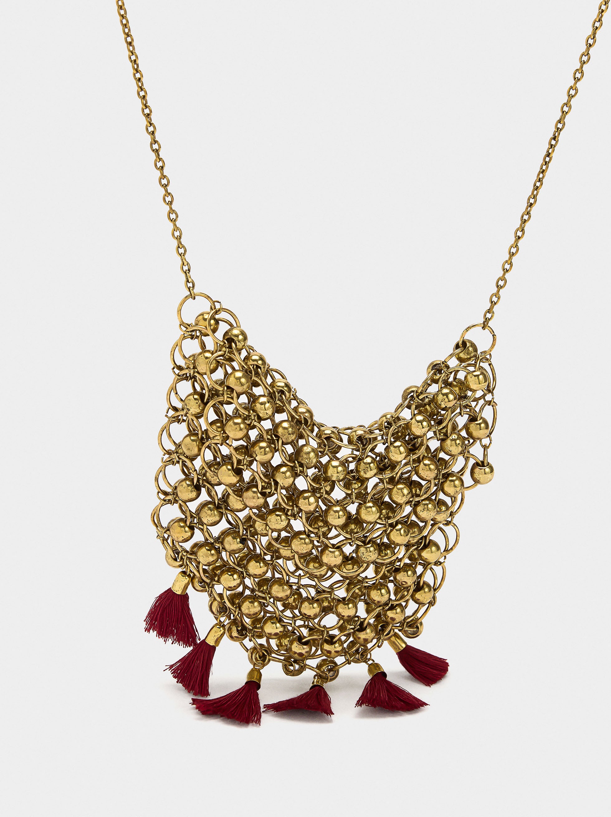 Collar Con Mini Bolso De Cuentas Y Borlas