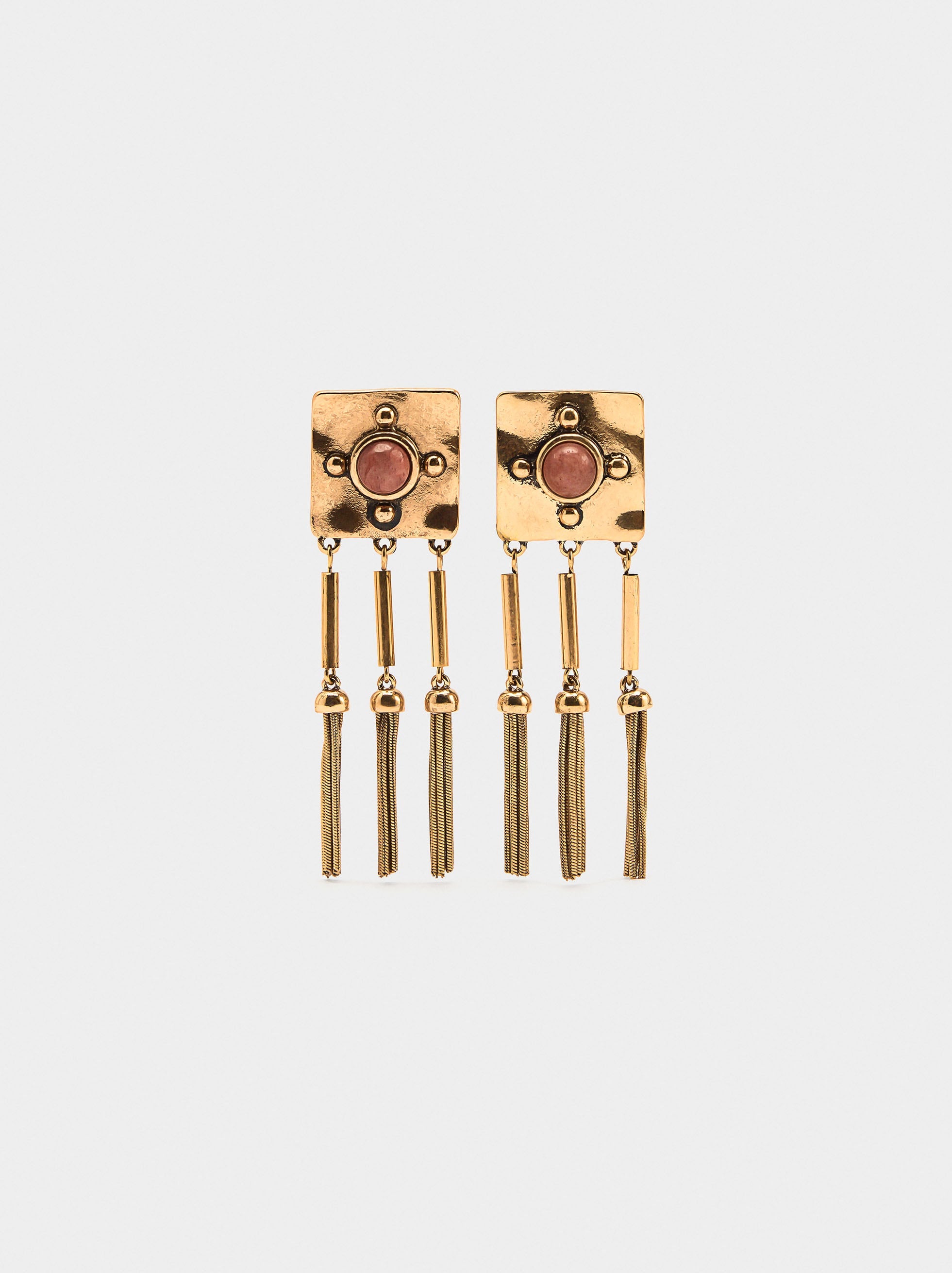 Pendientes Cuadros Con Piedras Y Flecos