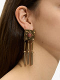Pendientes Cuadros Con Piedras Y Flecos