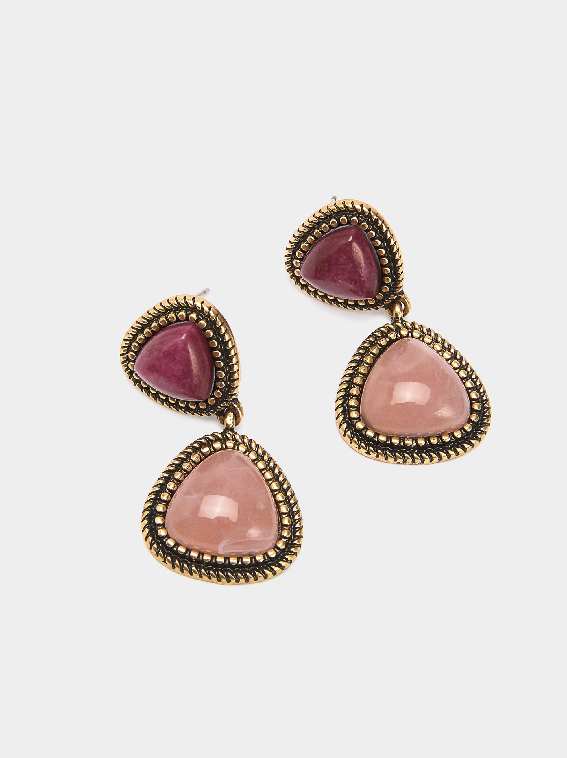 Pendientes Ovales Con Resina Y Piedra