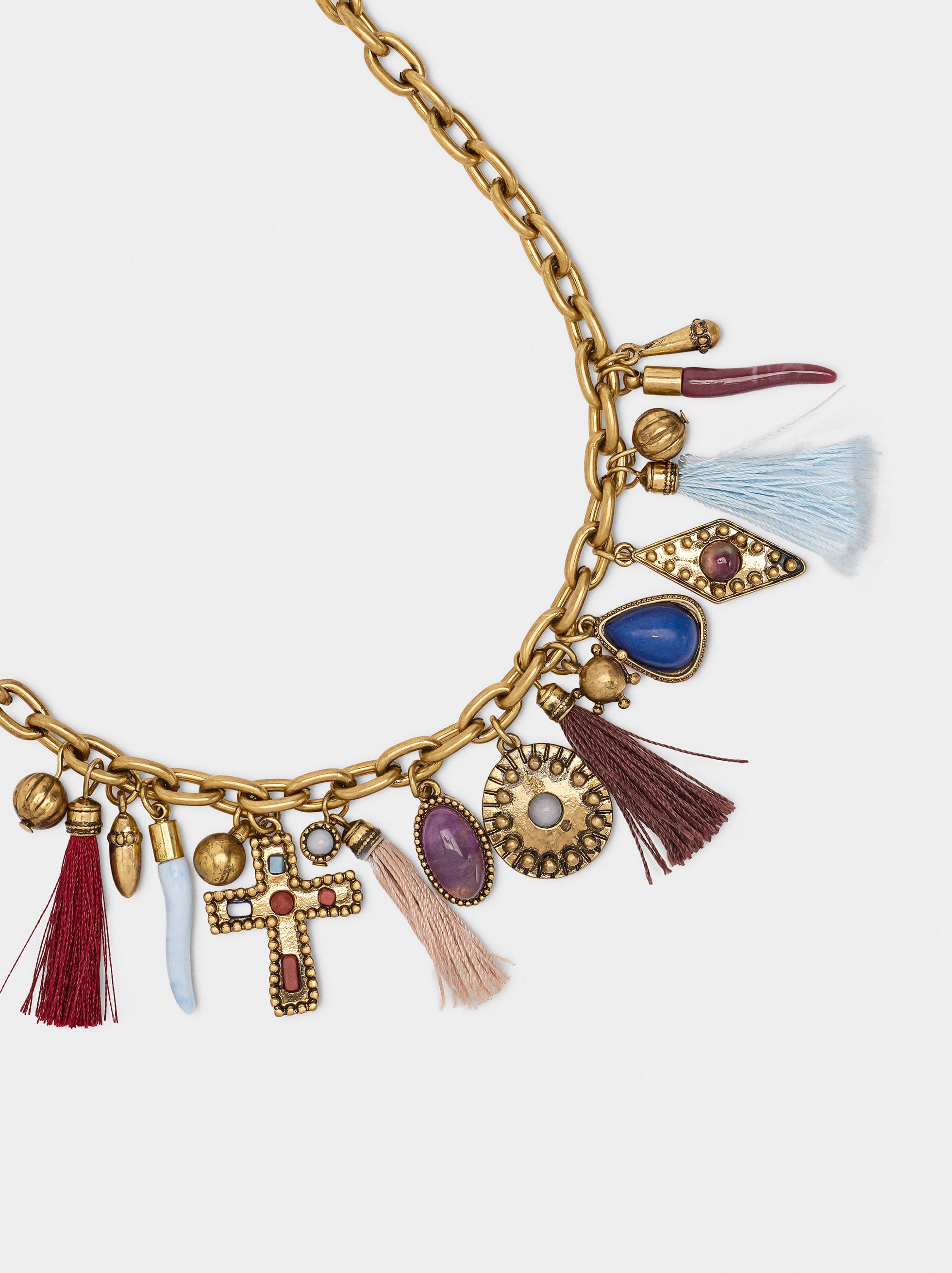 Collar Corto Con Colgante De Borlas Y Piedras