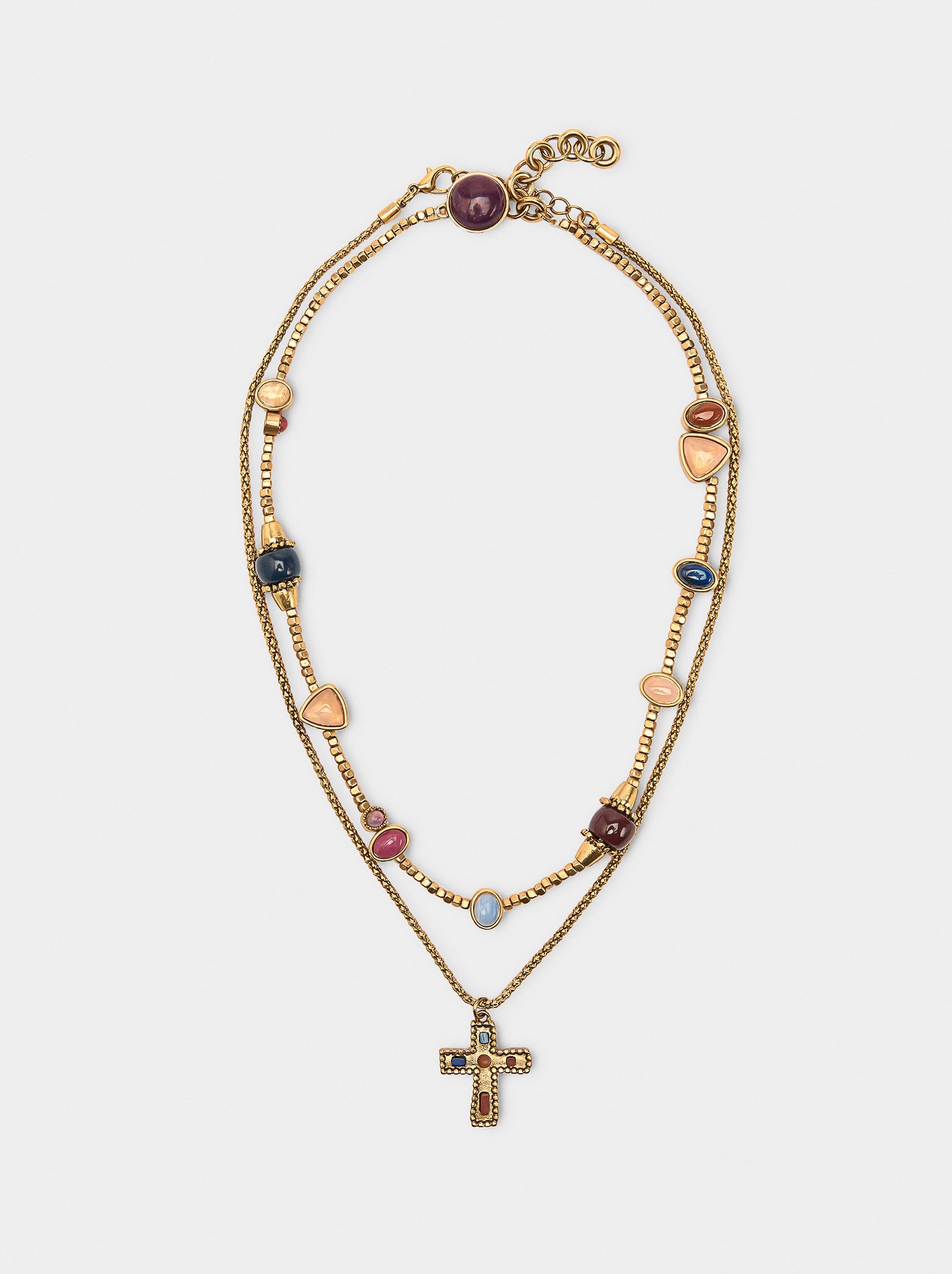 Set De Collares Con Piedras Y Cruz