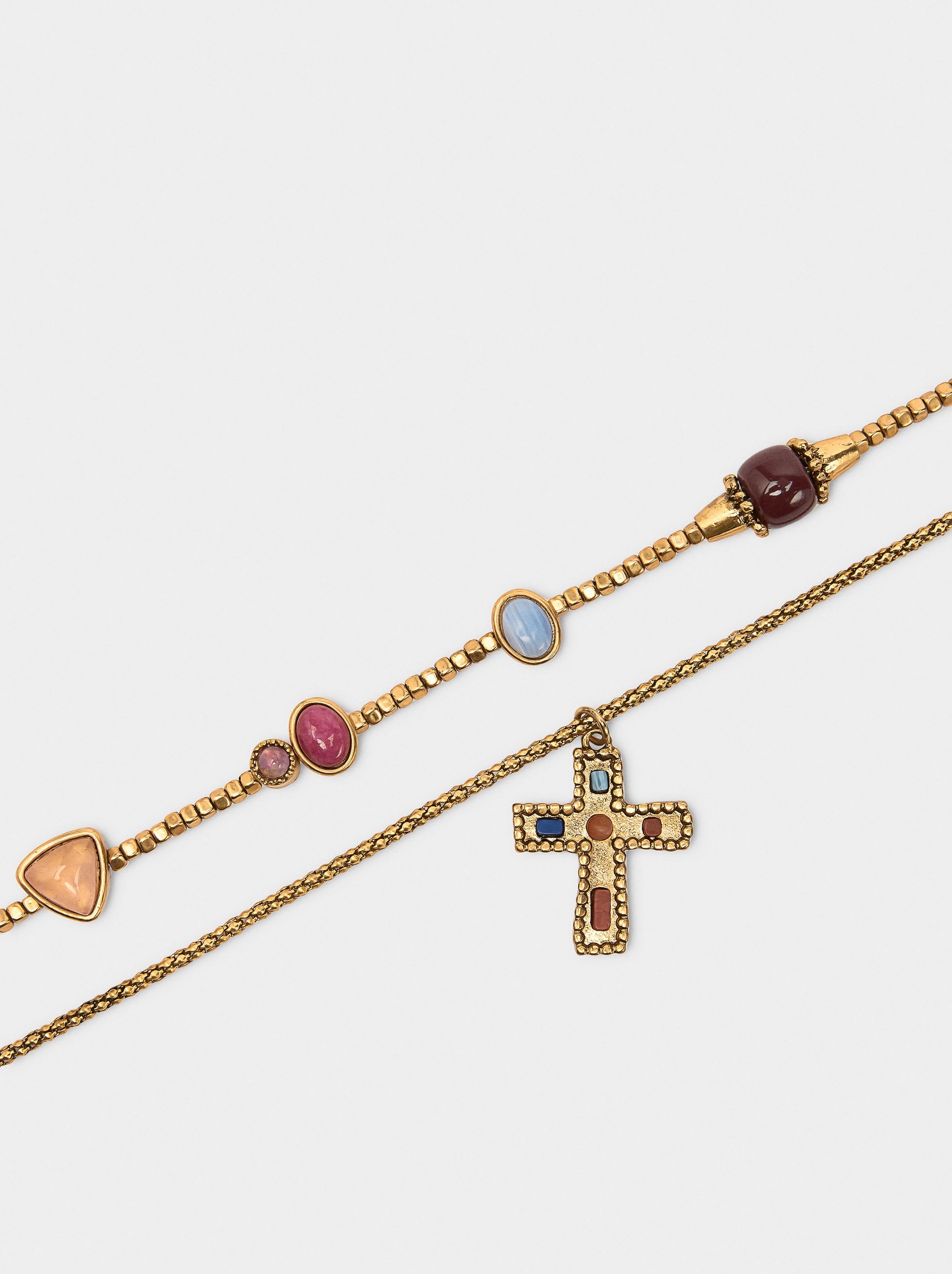 Set De Collares Con Piedras Y Cruz