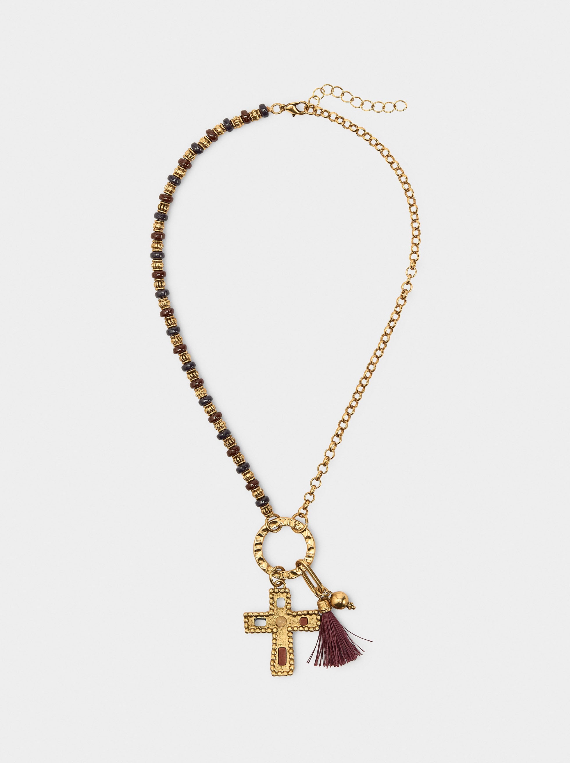 Collar Corto Con Piedras Y Cruz