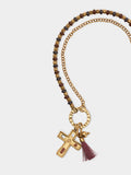 Collar Corto Con Piedras Y Cruz