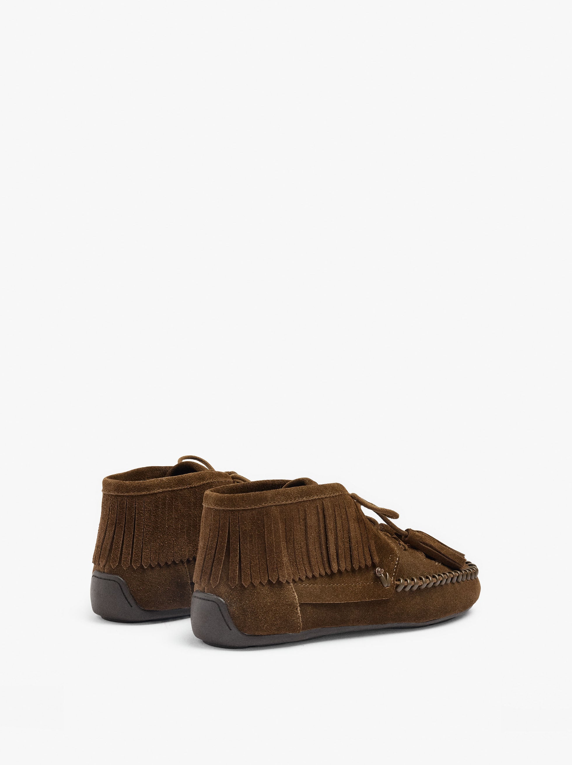 Botines De Piel Planos Con Flecos