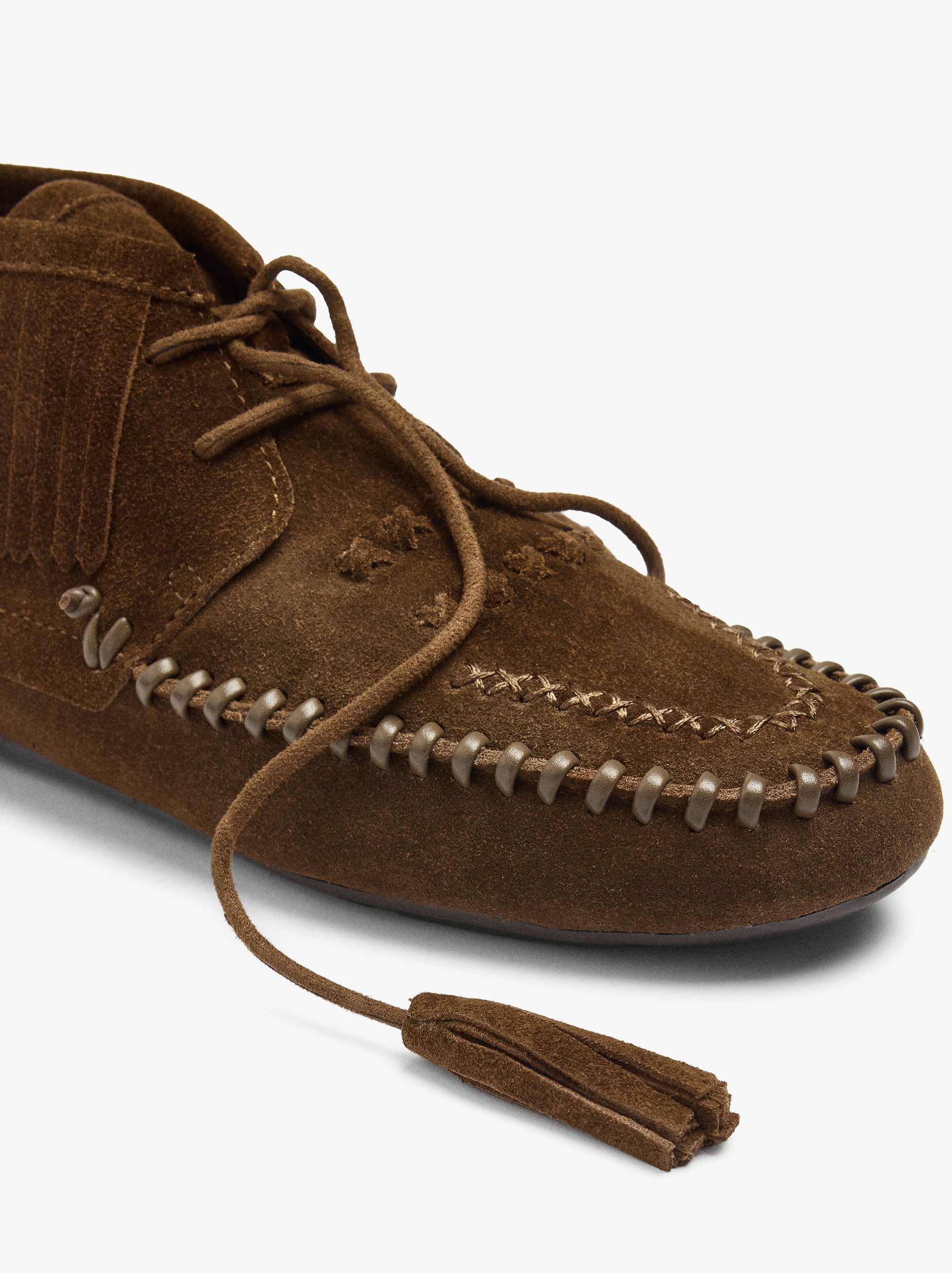 Botines De Piel Planos Con Flecos
