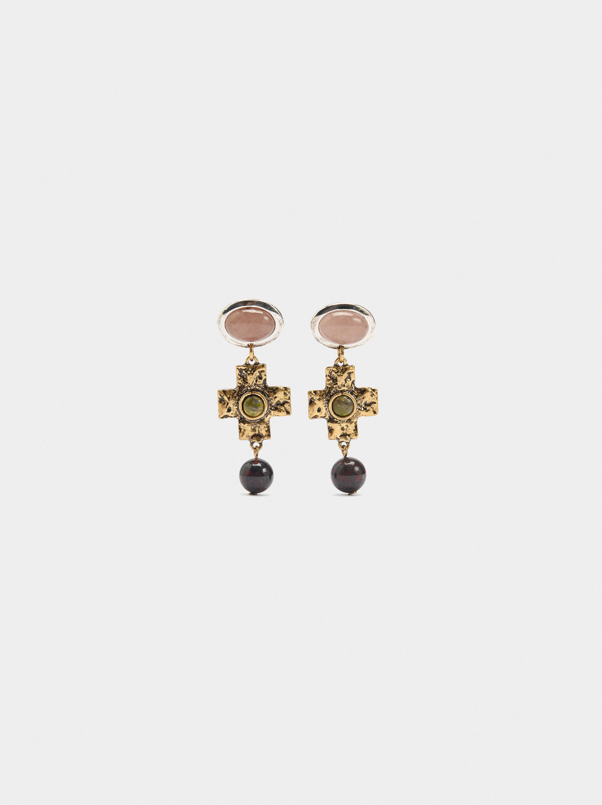 Pendientes Largos De Cruz Con Piedra