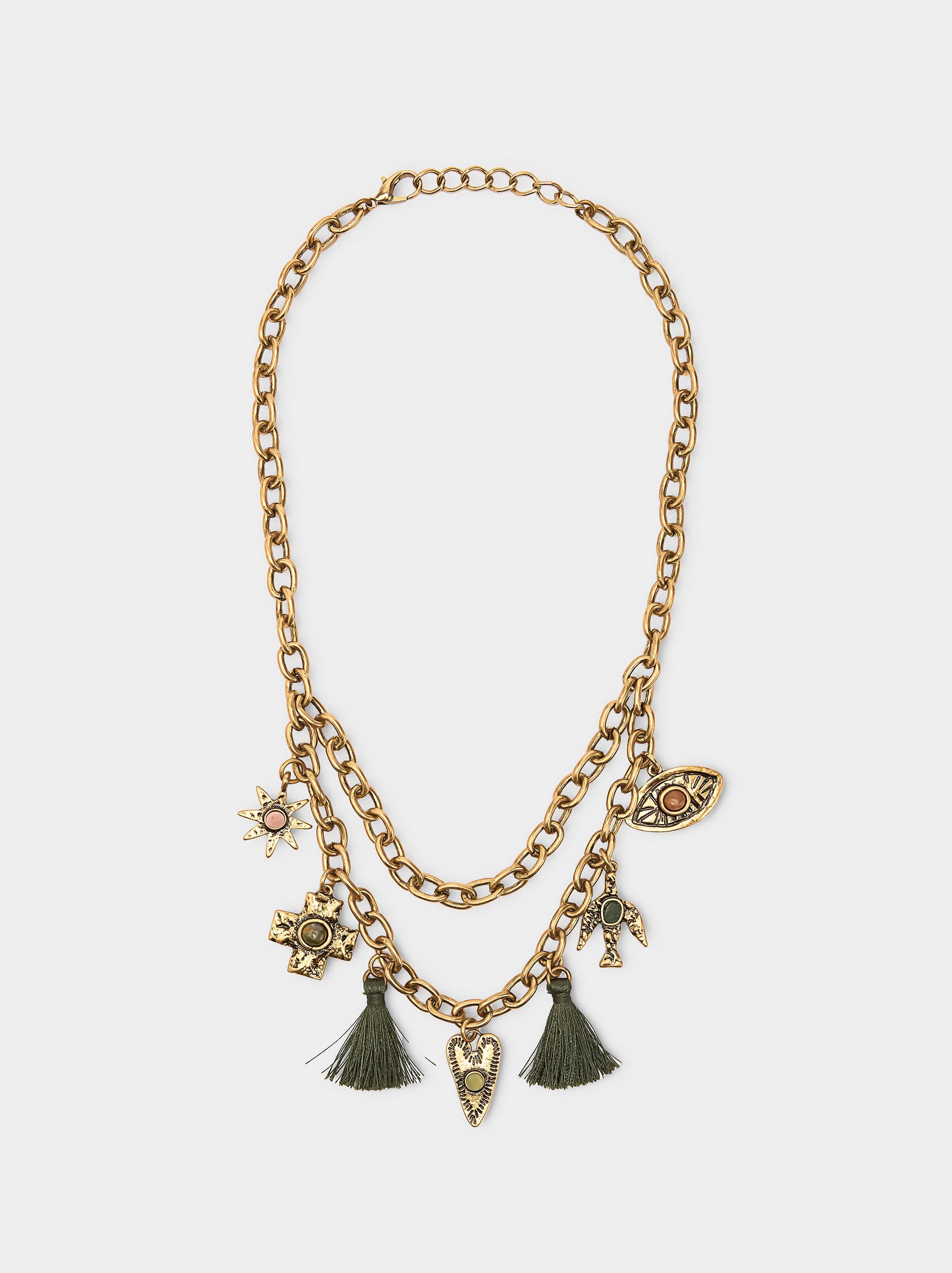 Collar De Eslabones Y Colgantes Con Piedras