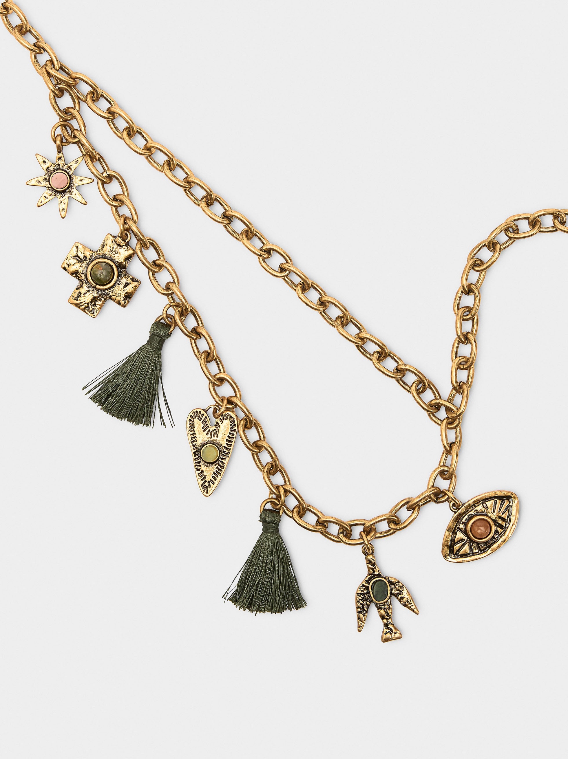 Collar De Eslabones Y Colgantes Con Piedras