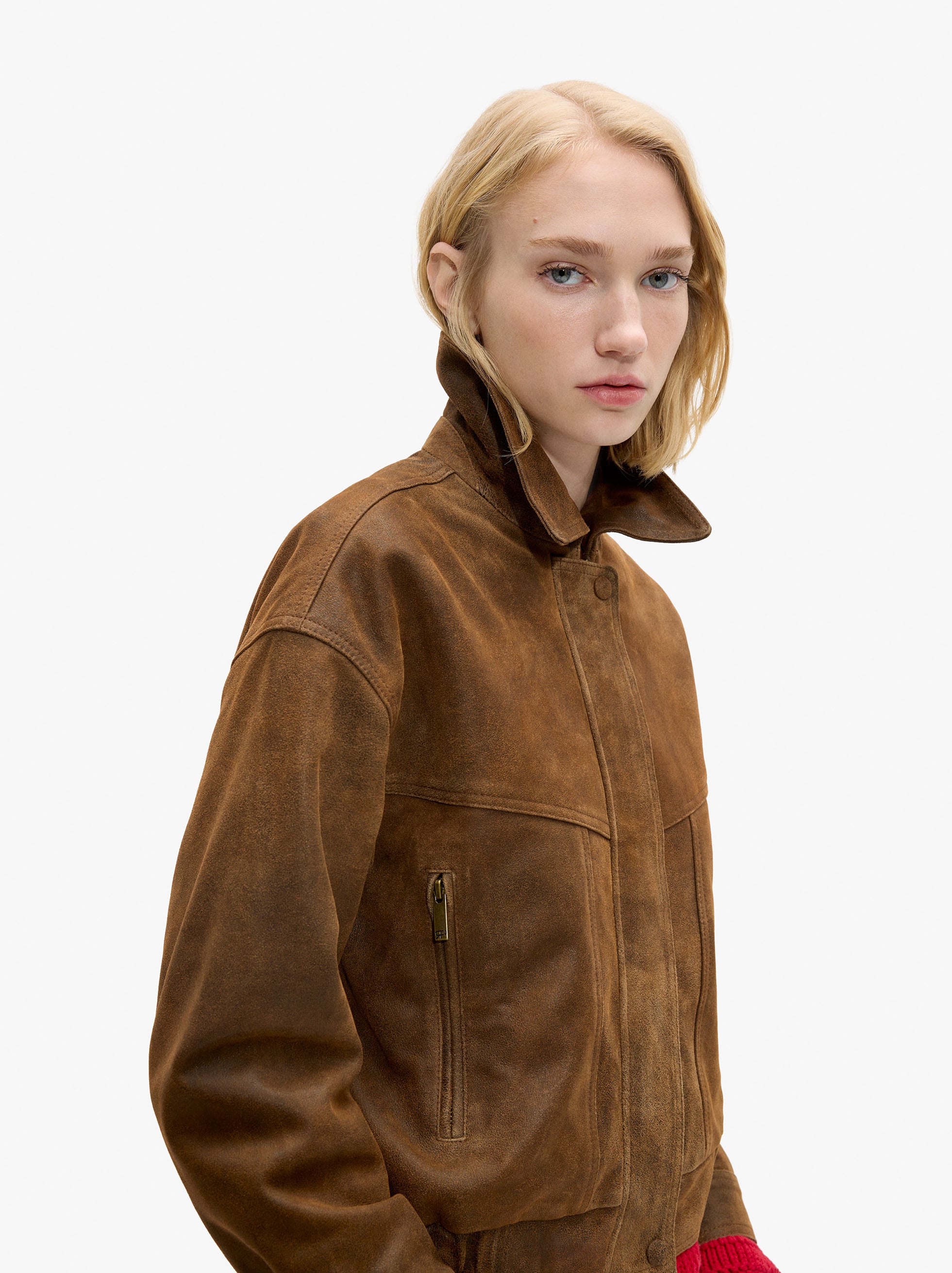 Chaqueta De Piel Efecto Desgastado