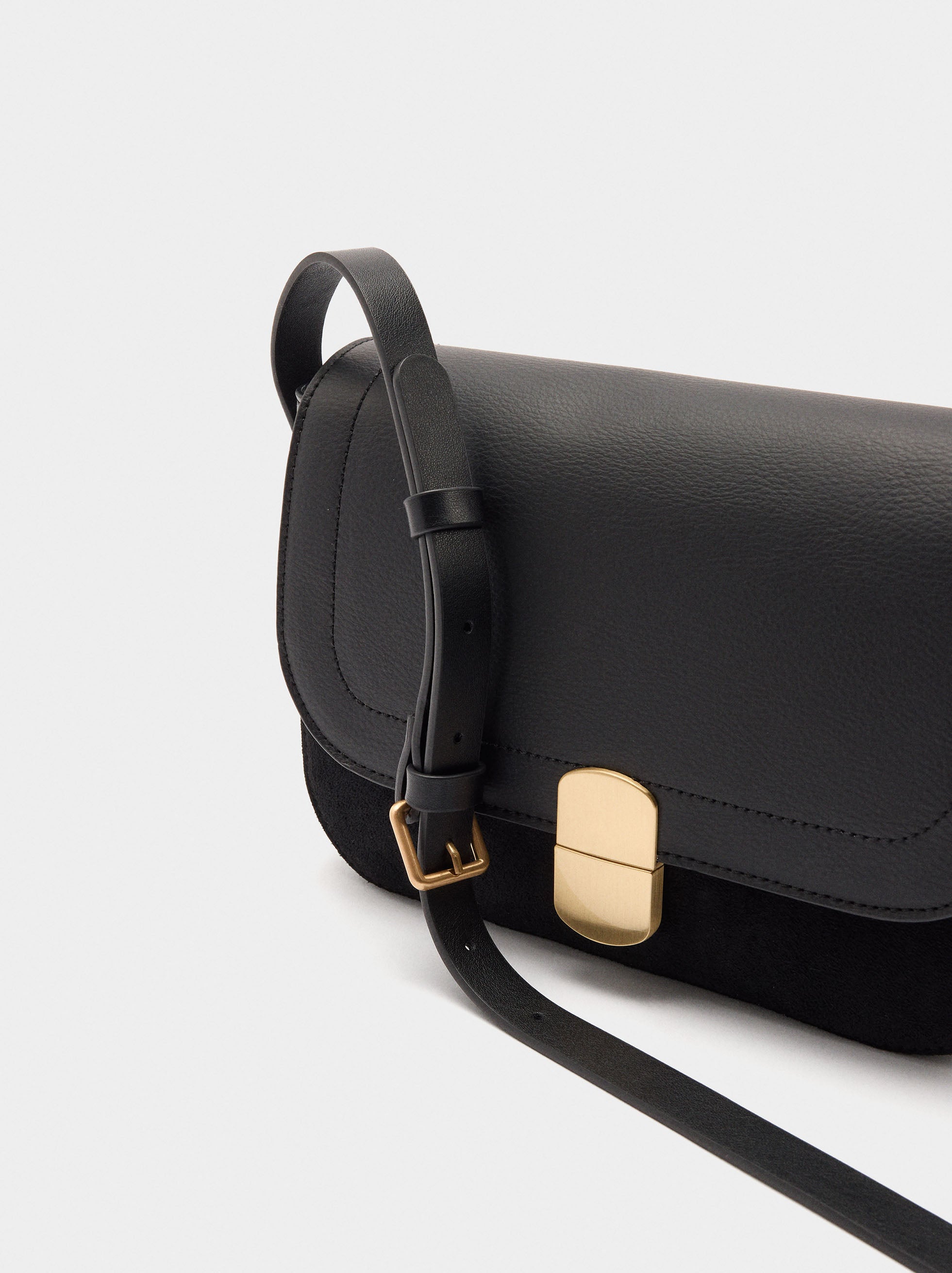 Bolso Bandolera Efecto Piel Con Solapa