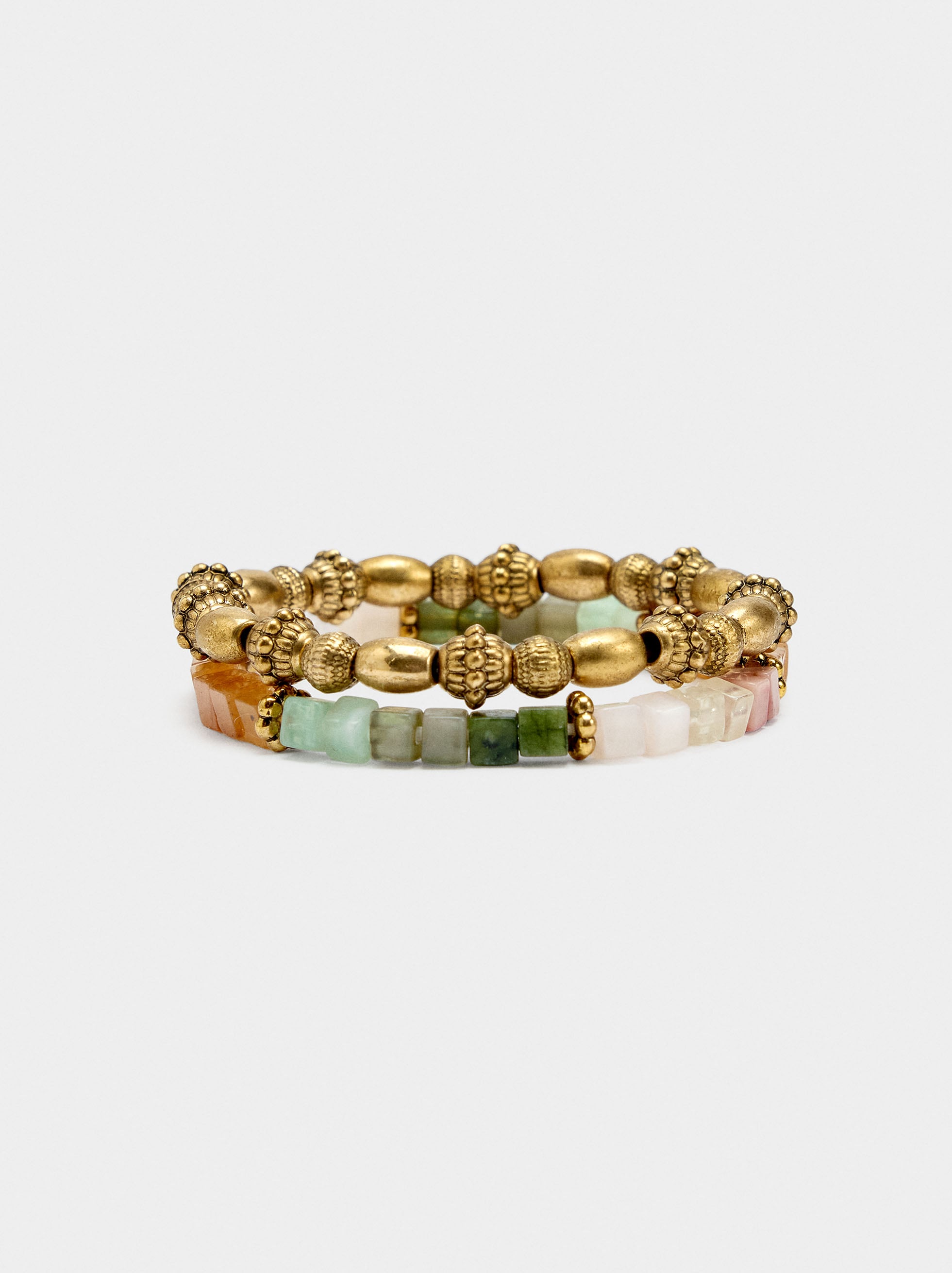 Set De Pulseras Con Piedras Multicolor