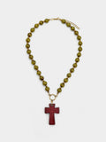 Collar Corto Con Cruz Efecto Piedra