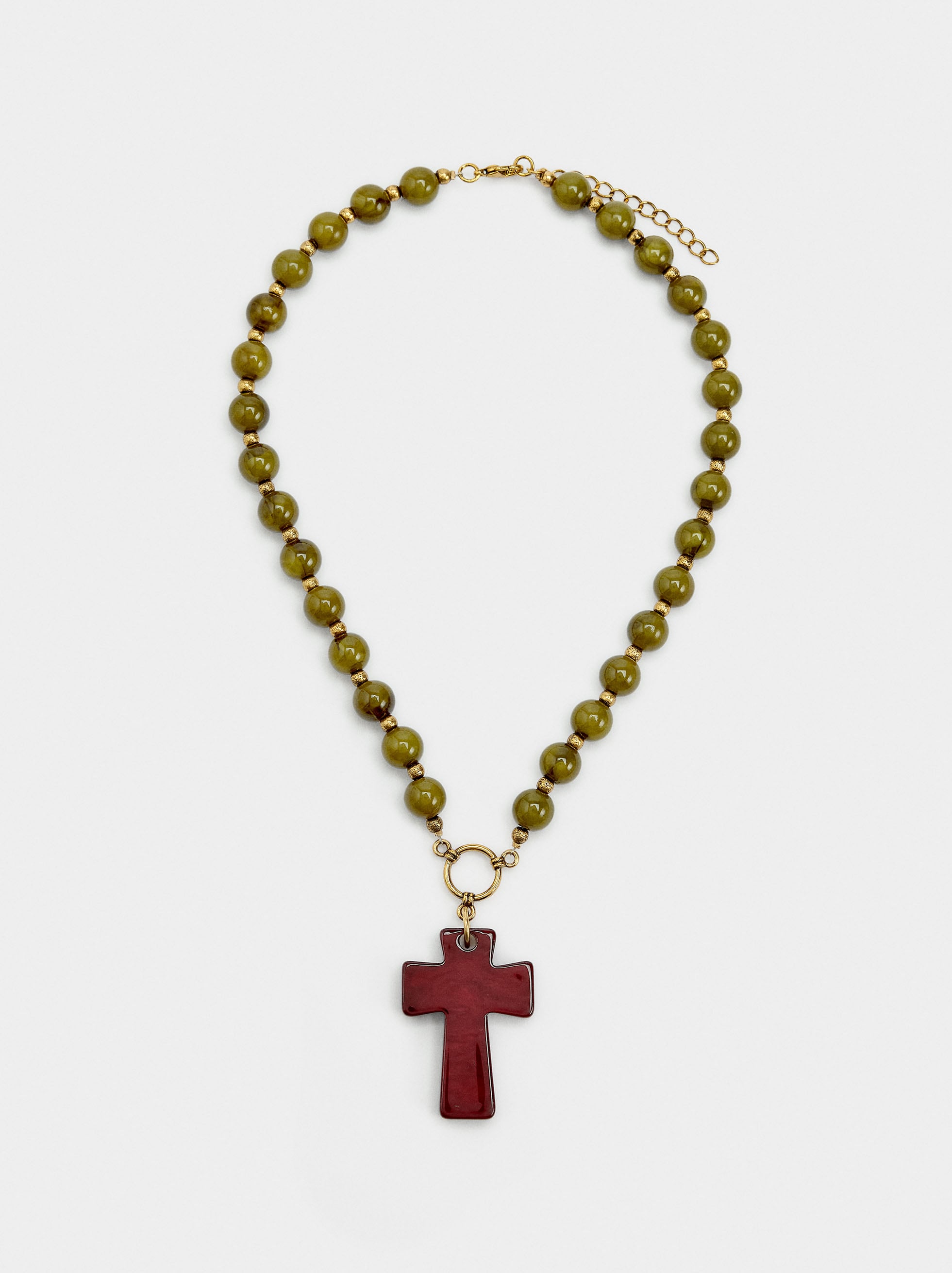 Collar Corto Con Cruz Efecto Piedra