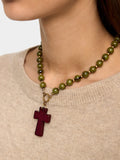 Collar Corto Con Cruz Efecto Piedra