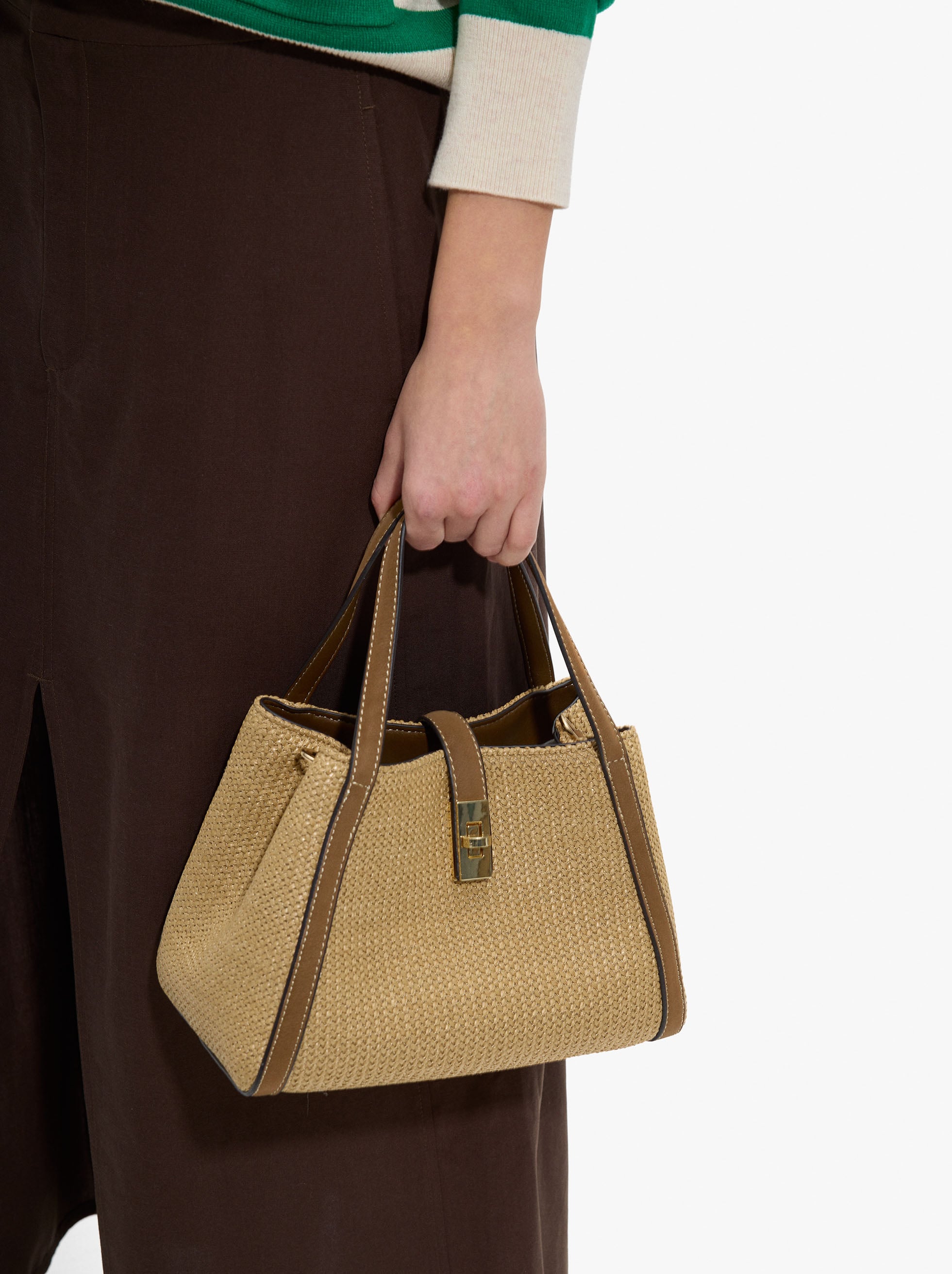 Bolso Tote Efecto Rafia Con Bandolera