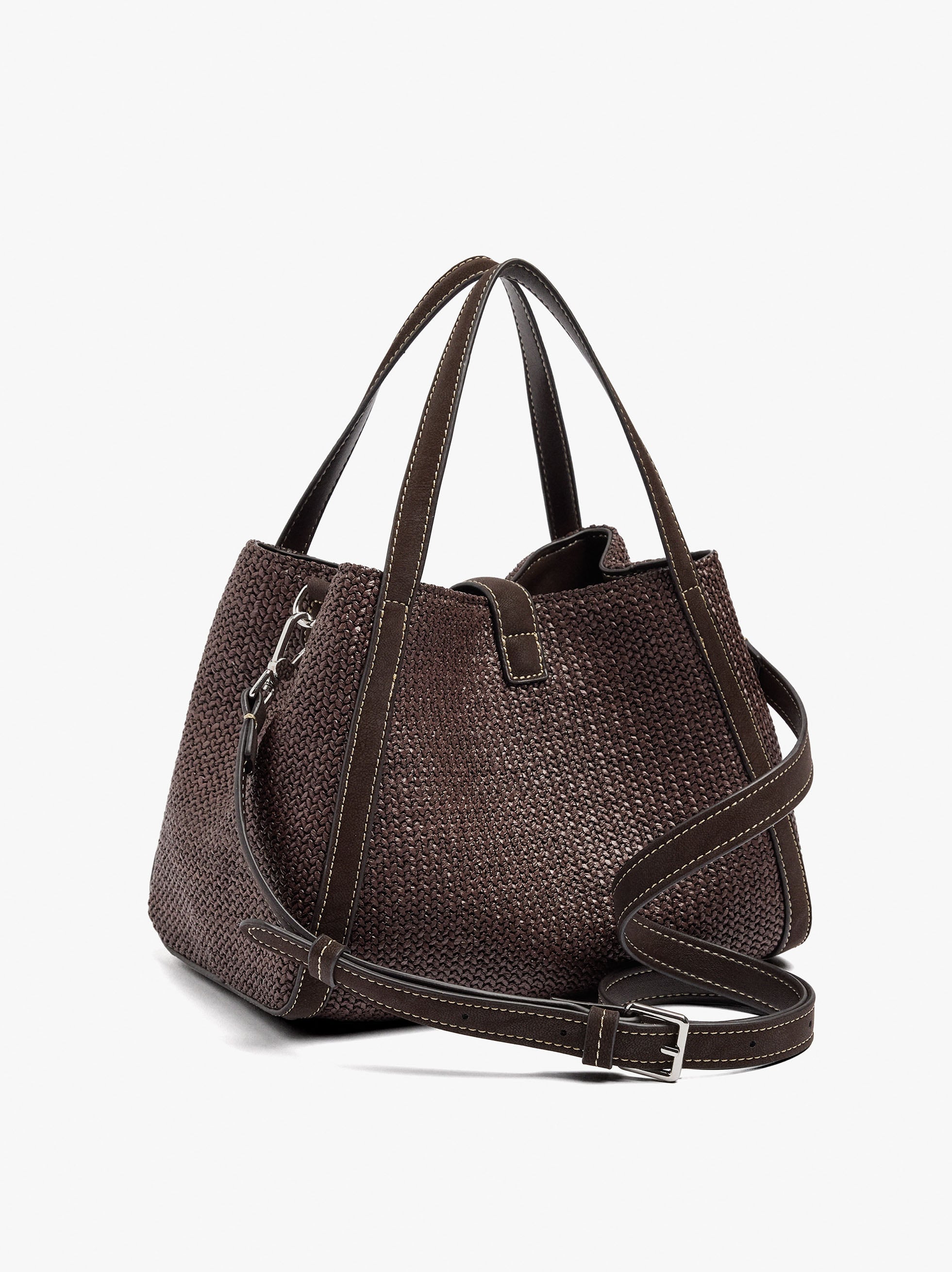 Bolso Tote Efecto Rafia Con Bandolera