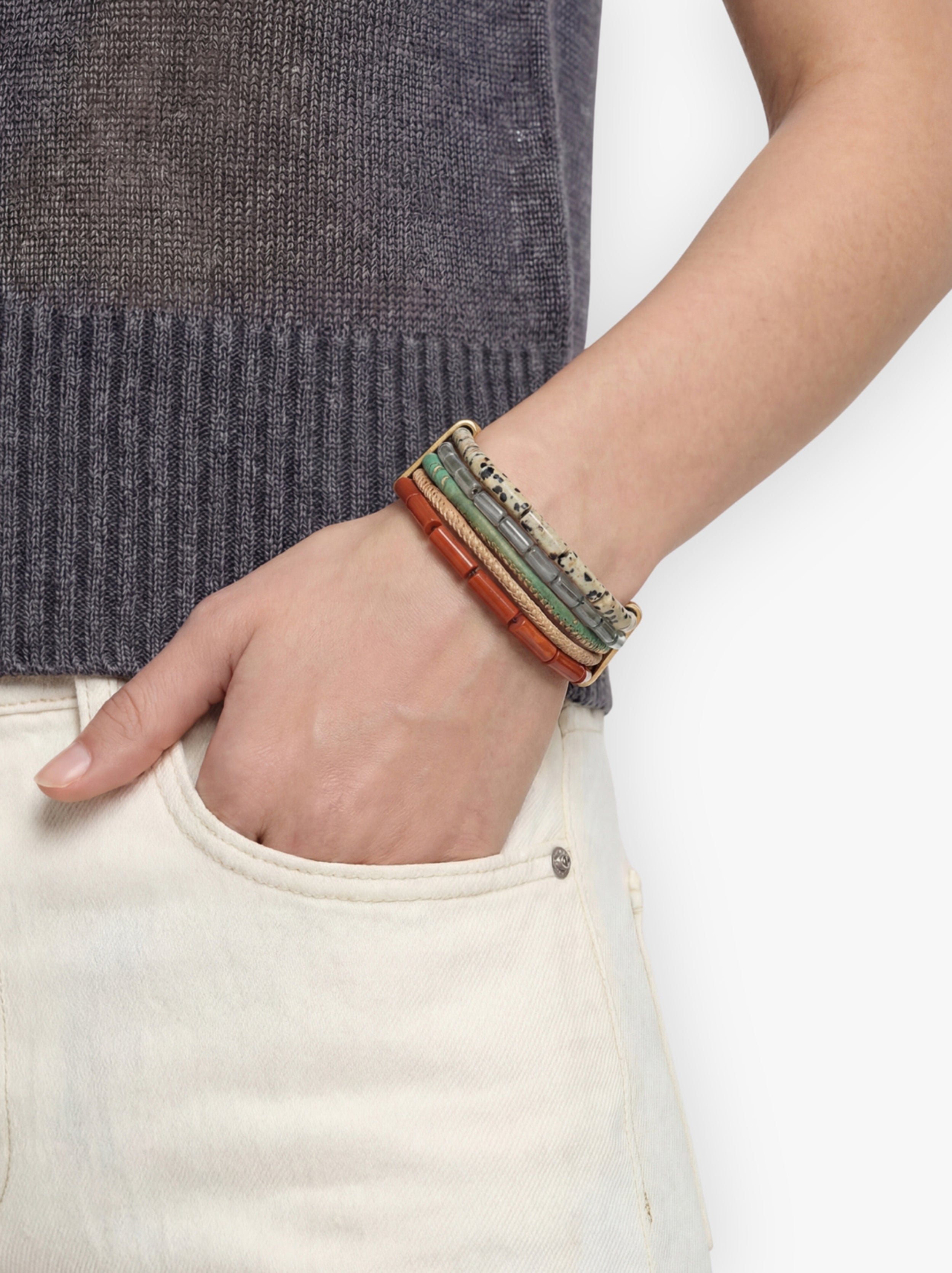 Multipulsera Con Cuentas De Piedra
