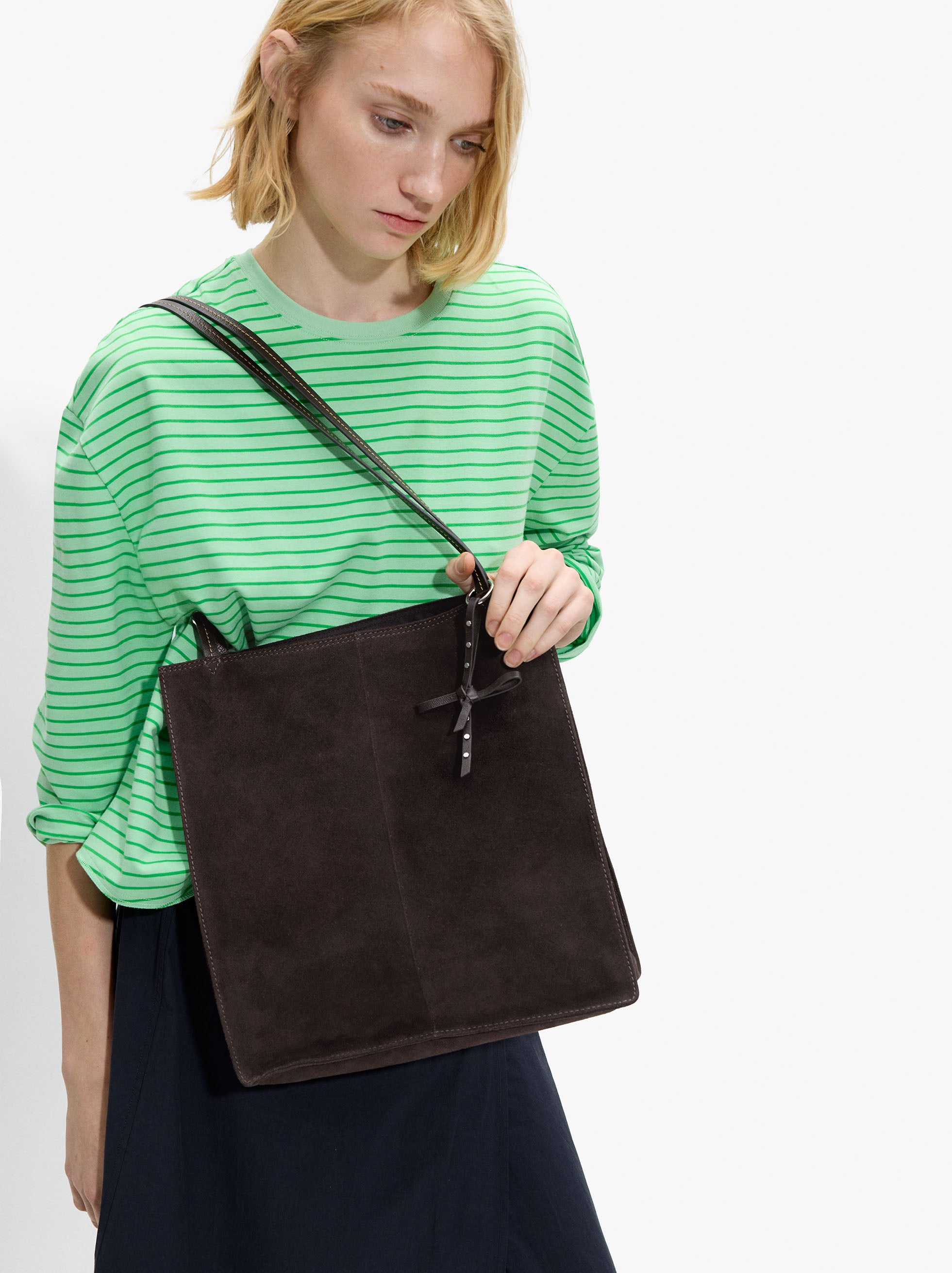 Bolso Shopper Rectangular Con Piel