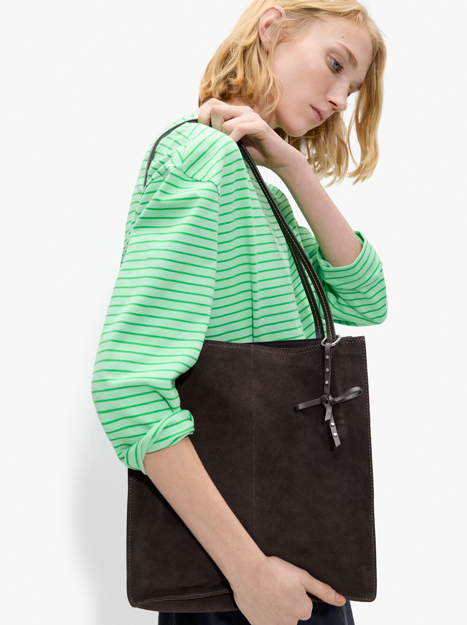 Bolso Shopper Rectangular Con Piel