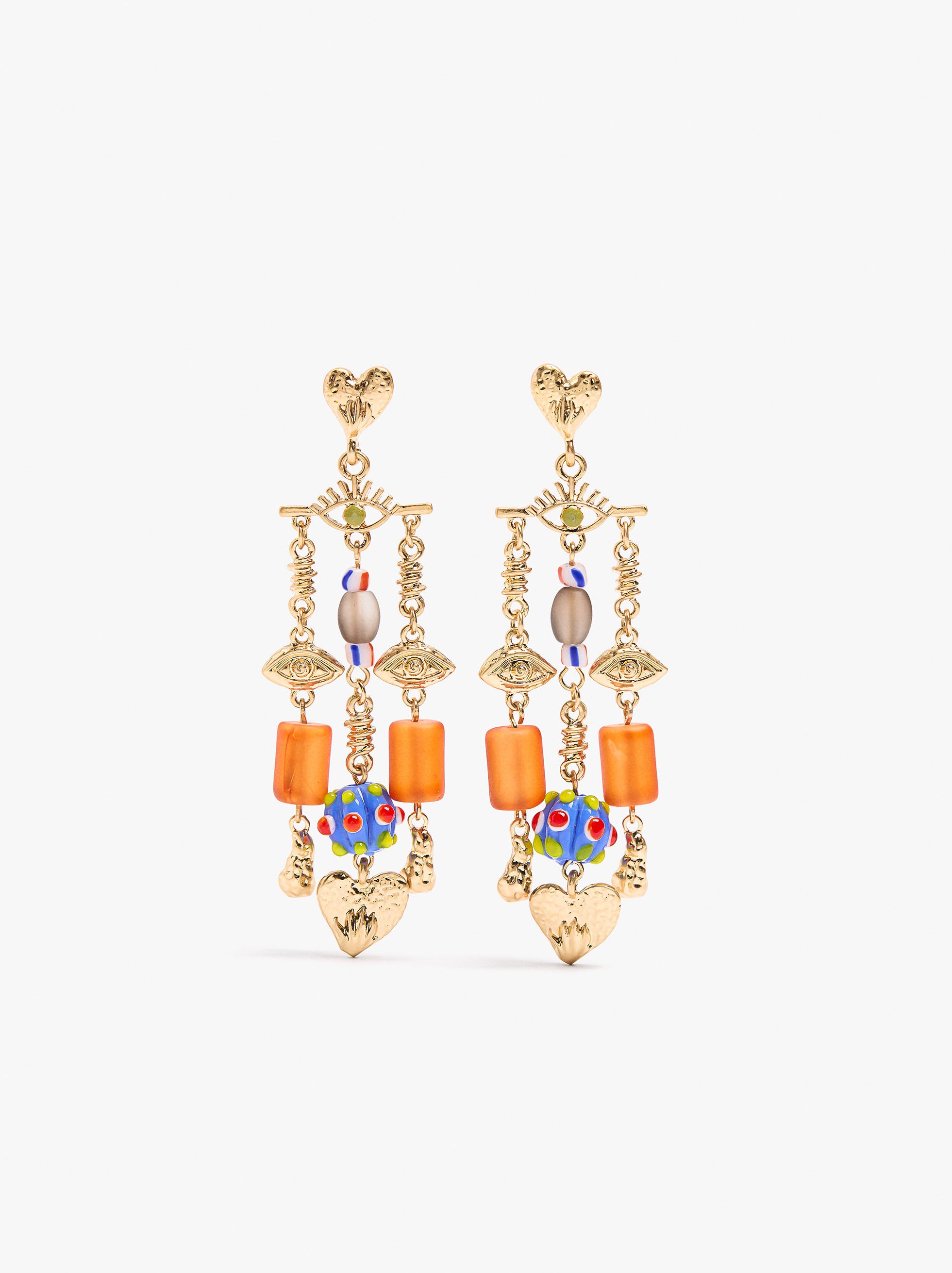 Pendientes Largos Cuentas Y Corazones