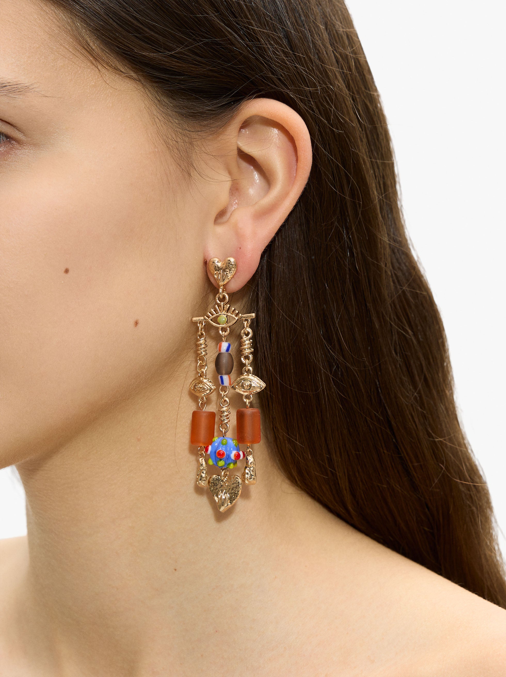 Pendientes Largos Cuentas Y Corazones