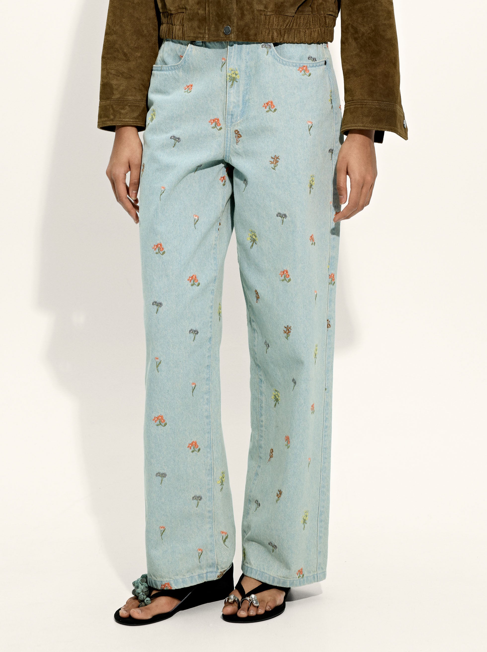Pantalón Vaquero Con Bordados 100% Algodón