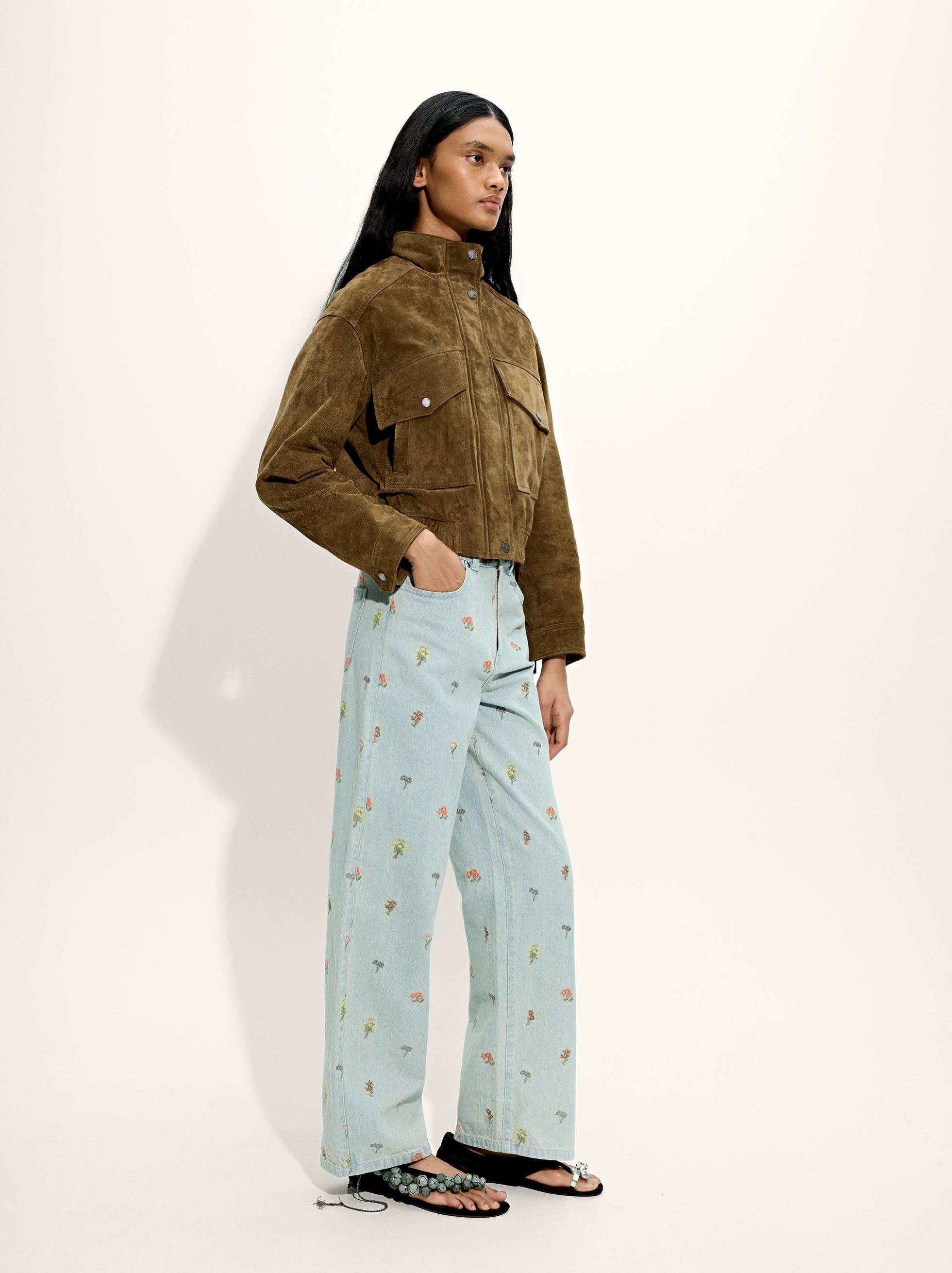 Pantalón Vaquero Con Bordados 100% Algodón