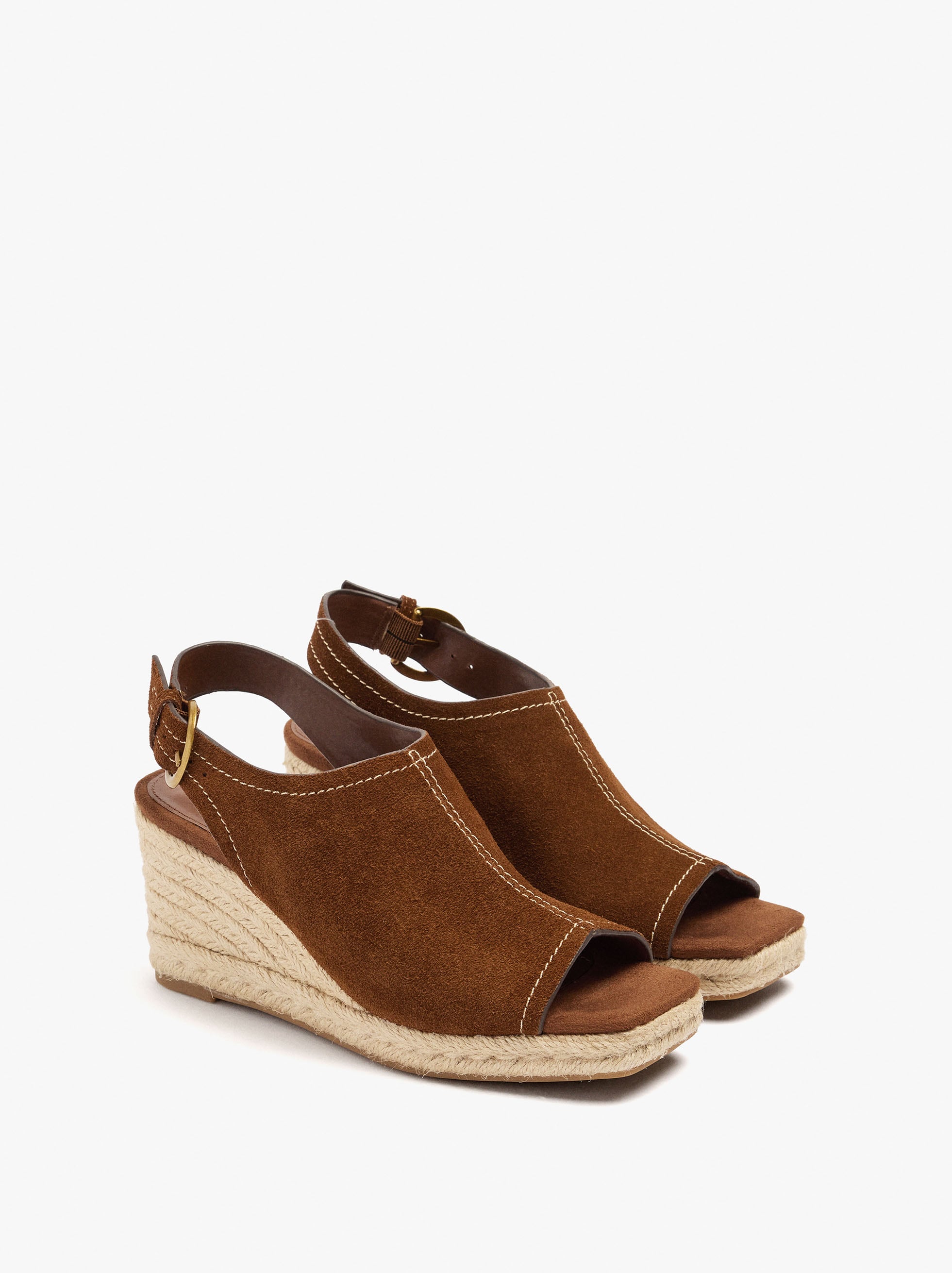 Sandalias De Piel Con Cuña De Yute