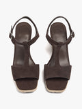 Sandalias De Piel T-Bar Con Cuña