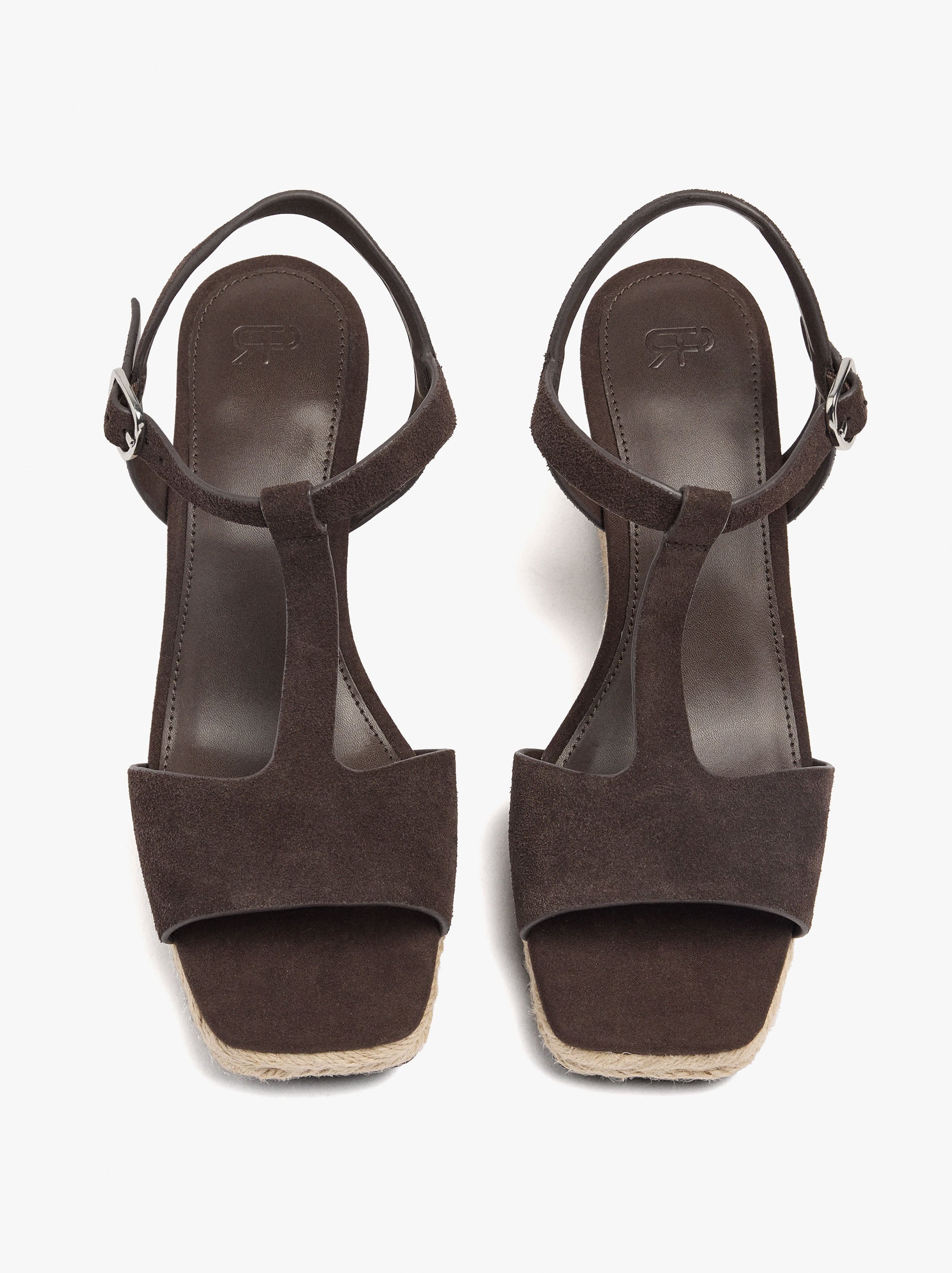 Sandalias De Piel T-Bar Con Cuña
