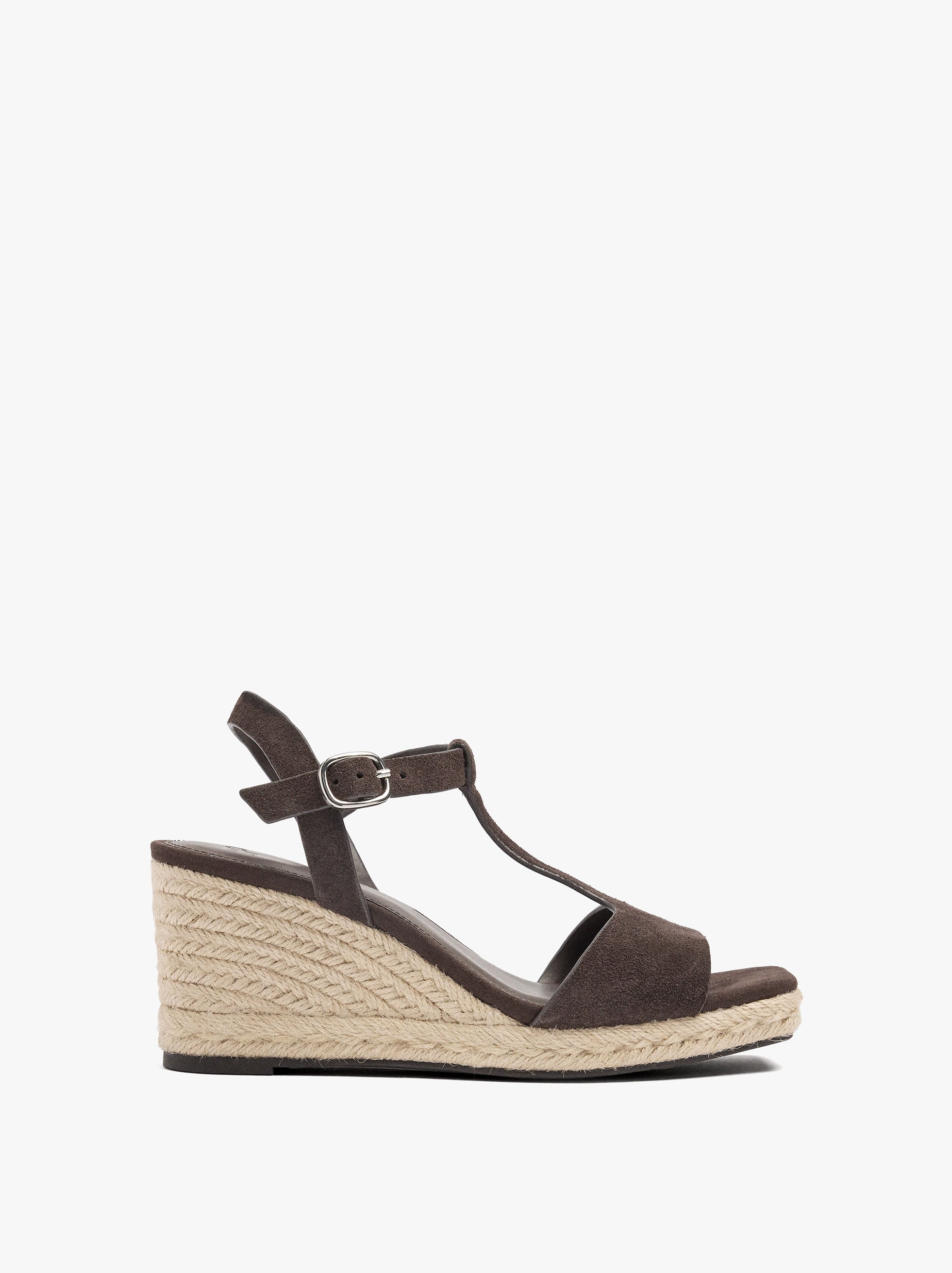 Sandalias De Piel T-Bar Con Cuña