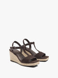 Sandalias De Piel T-Bar Con Cuña