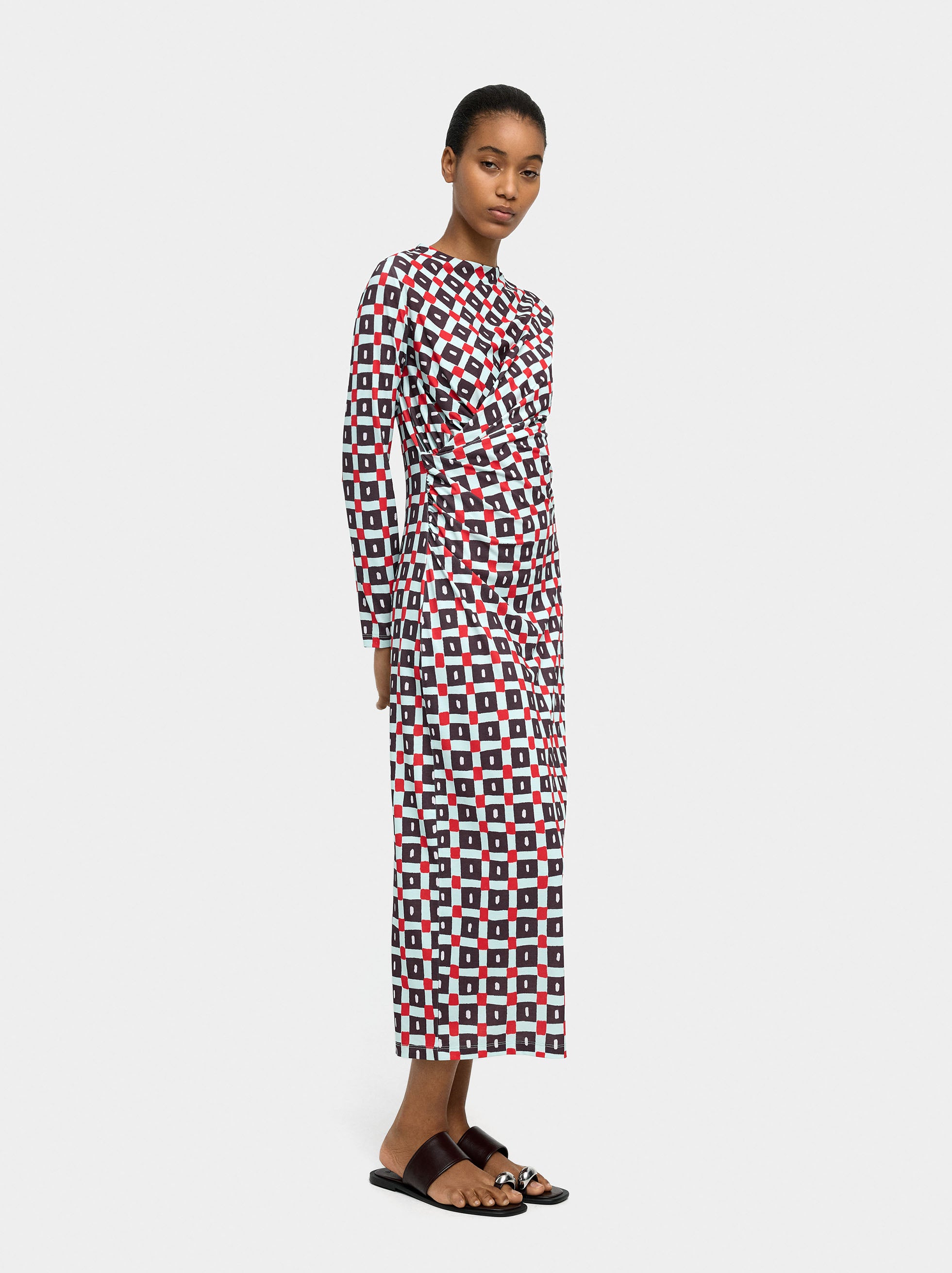Vestido Drapeado A Cuadros