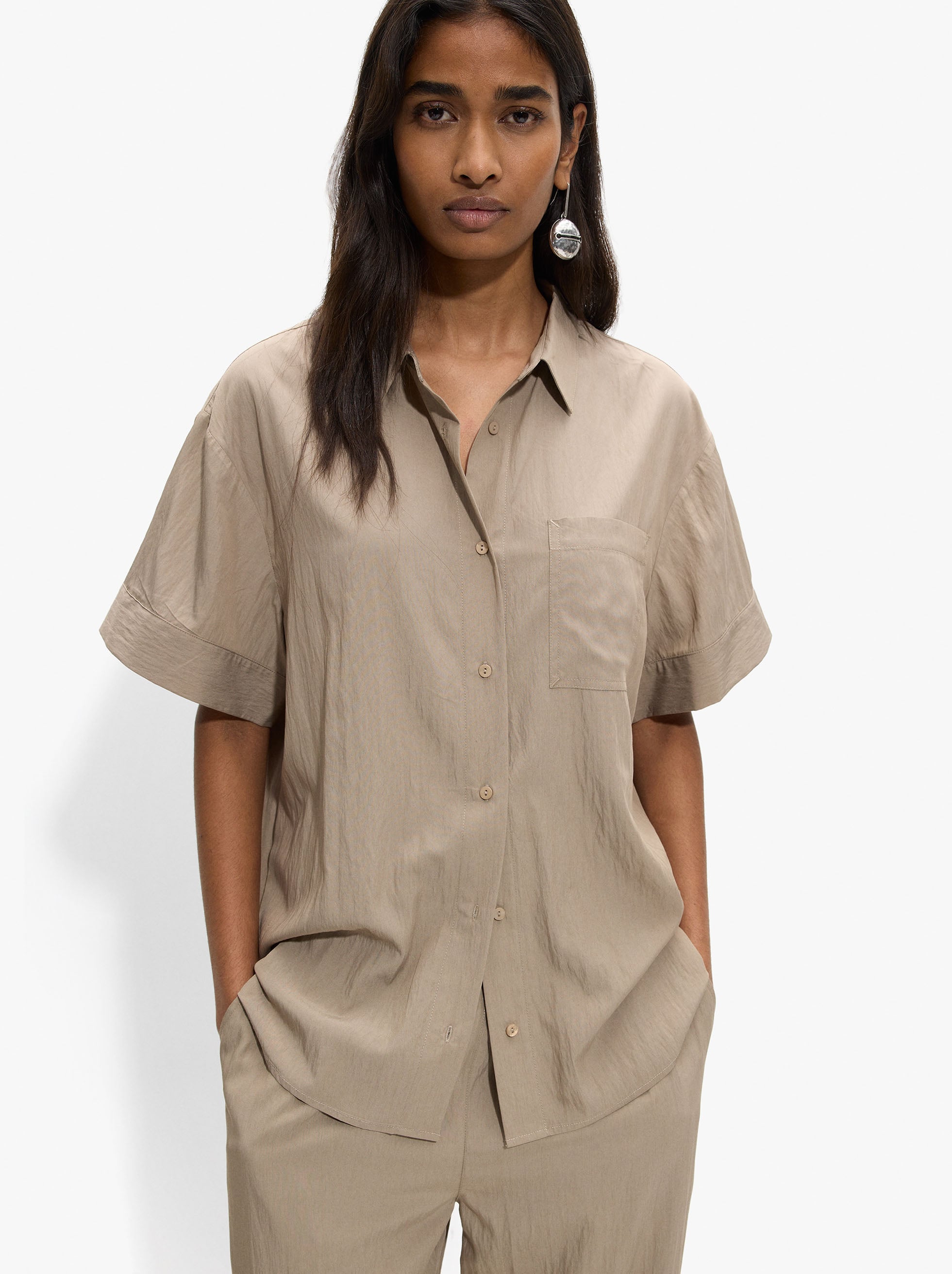 Camisa Efecto Arrugado Con Bolsillo
