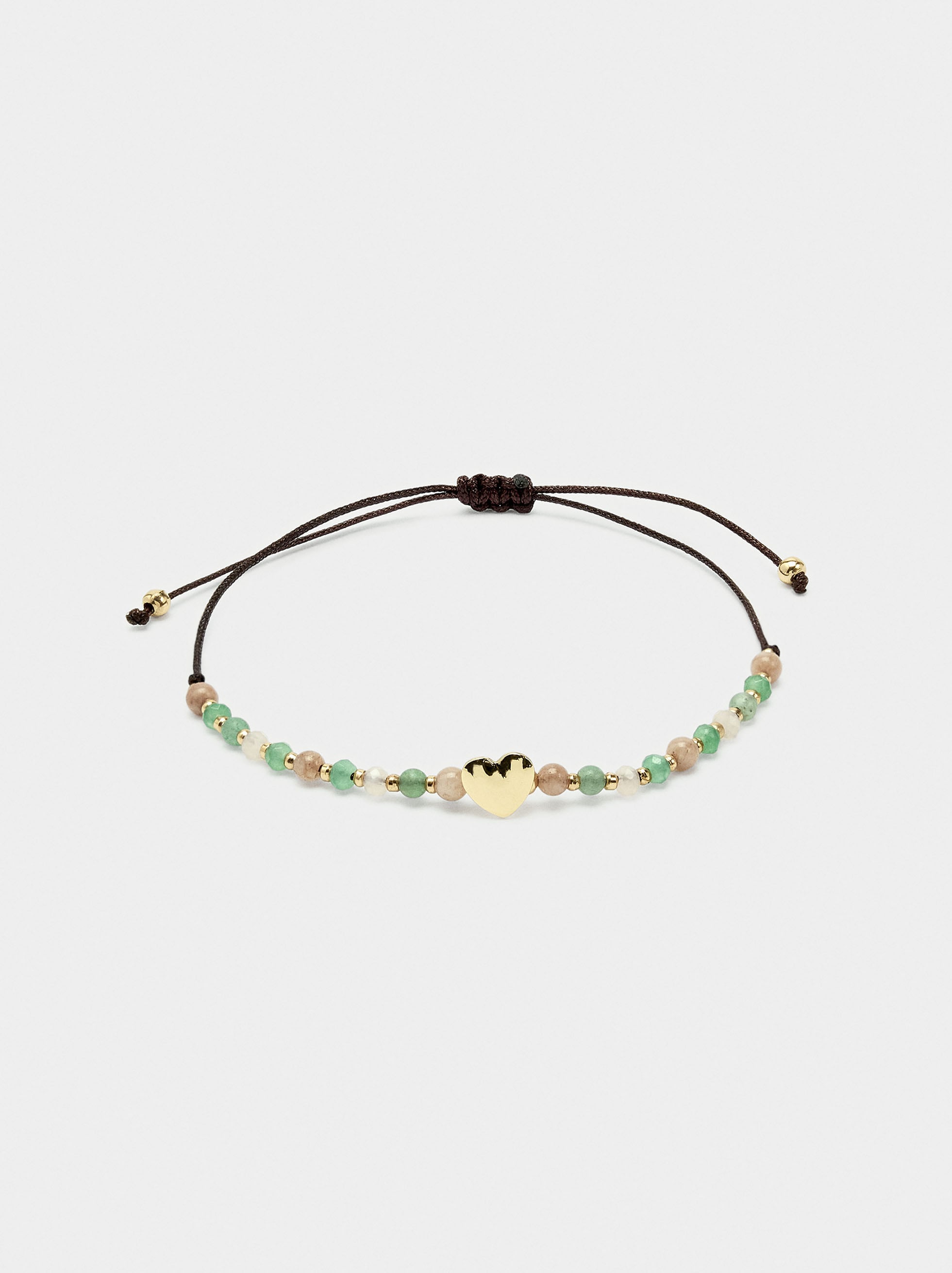 Pulsera Ajustable De Cordón Con Corazón Y Piedras