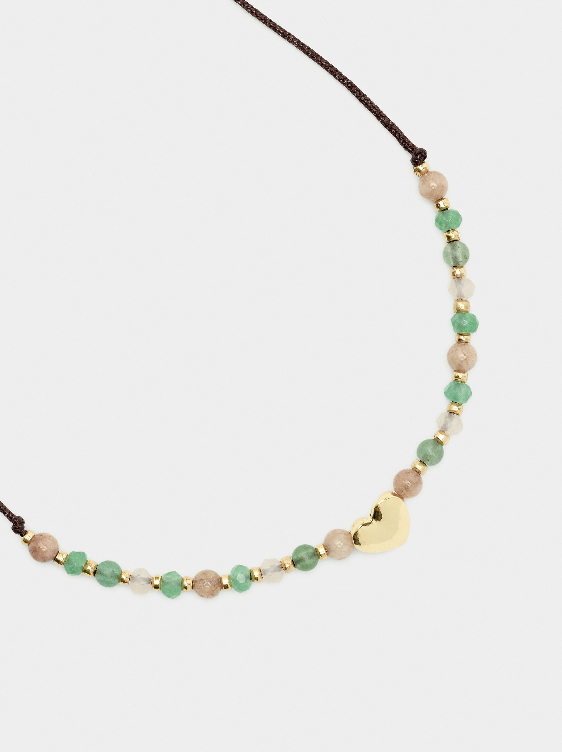 Pulsera Ajustable De Cordón Con Corazón Y Piedras