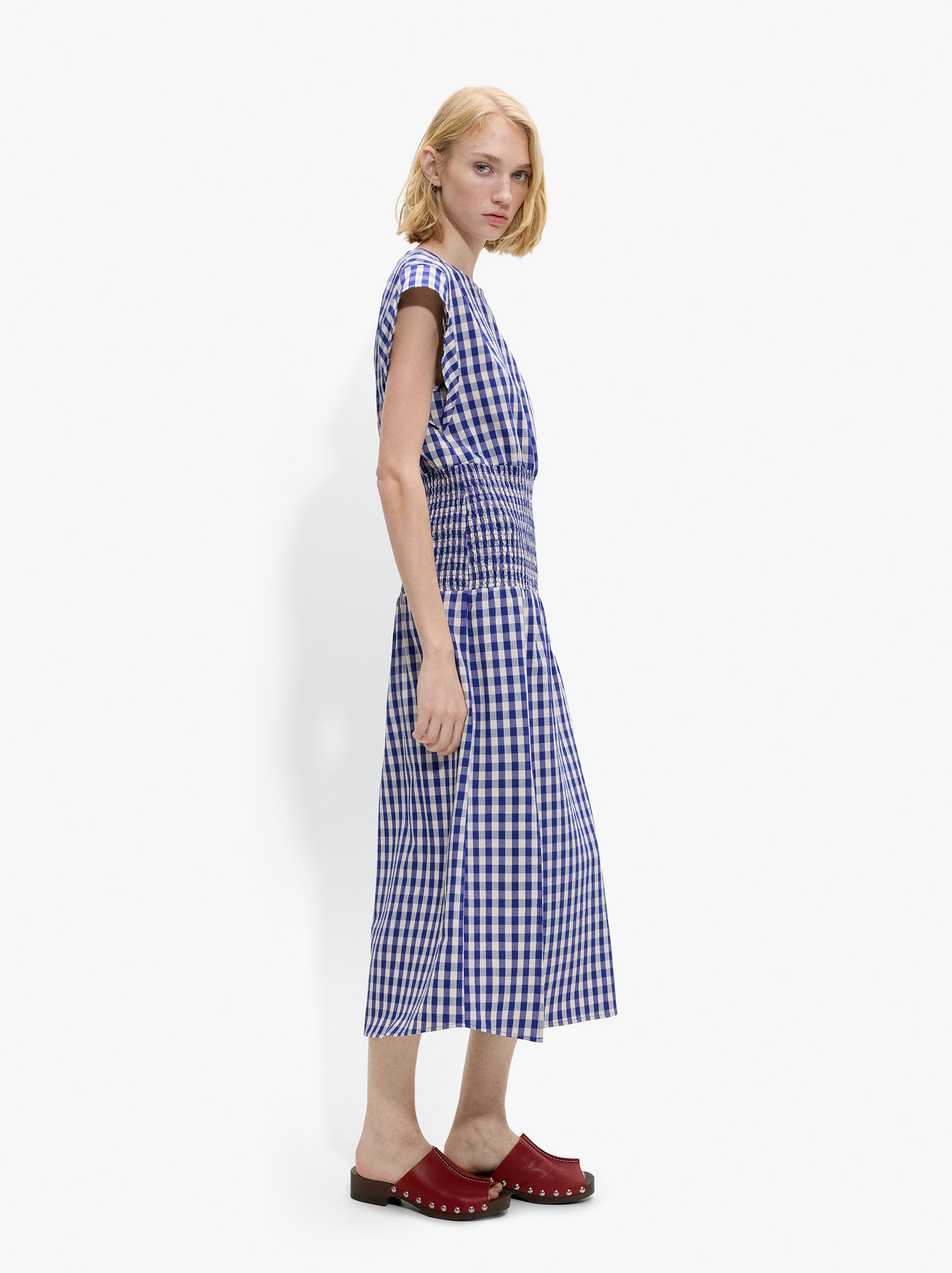 Vestido A Cuadros Vichy Con Fruncido