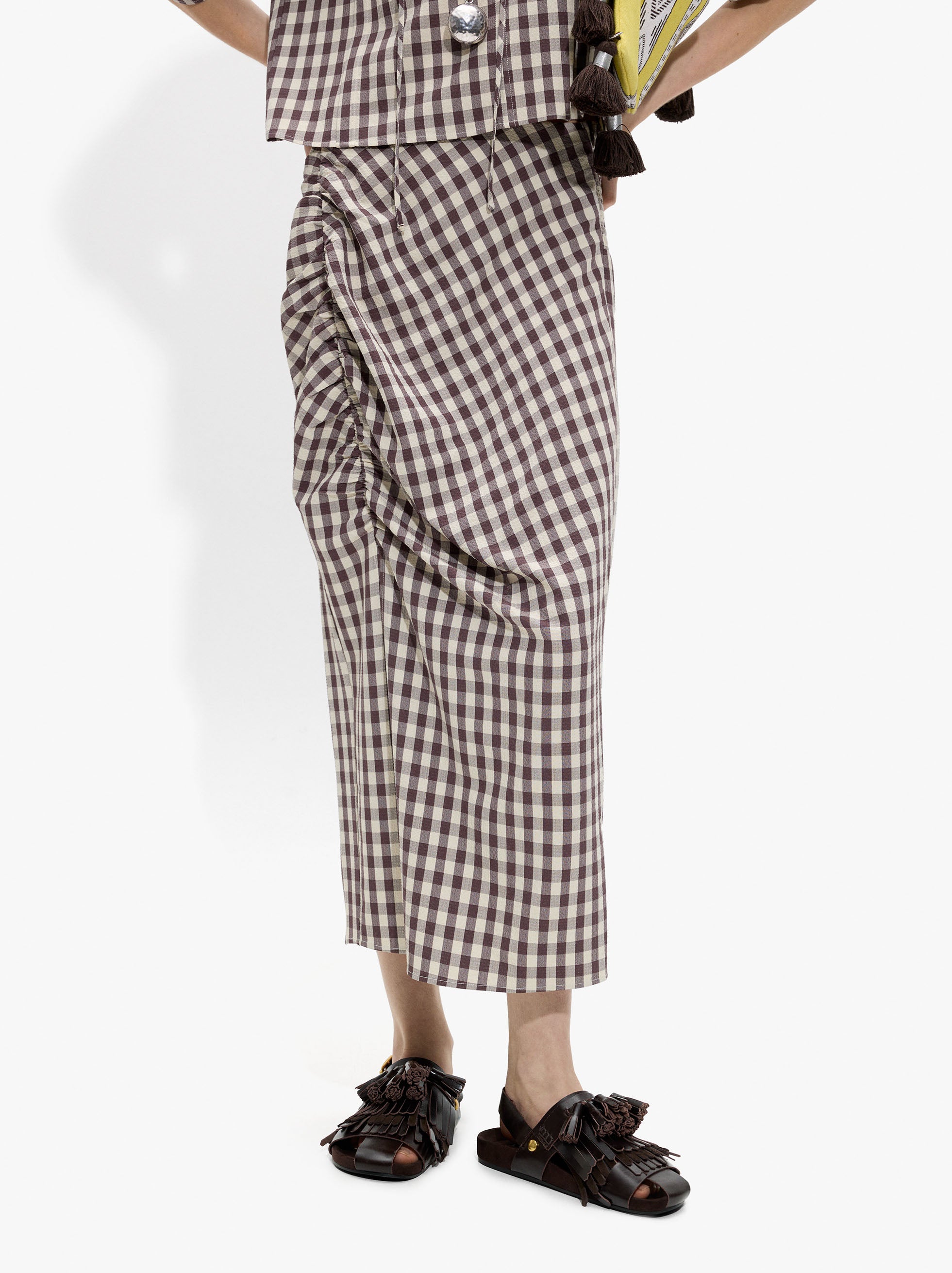 Falda A Cuadros Vichy Con Fruncido