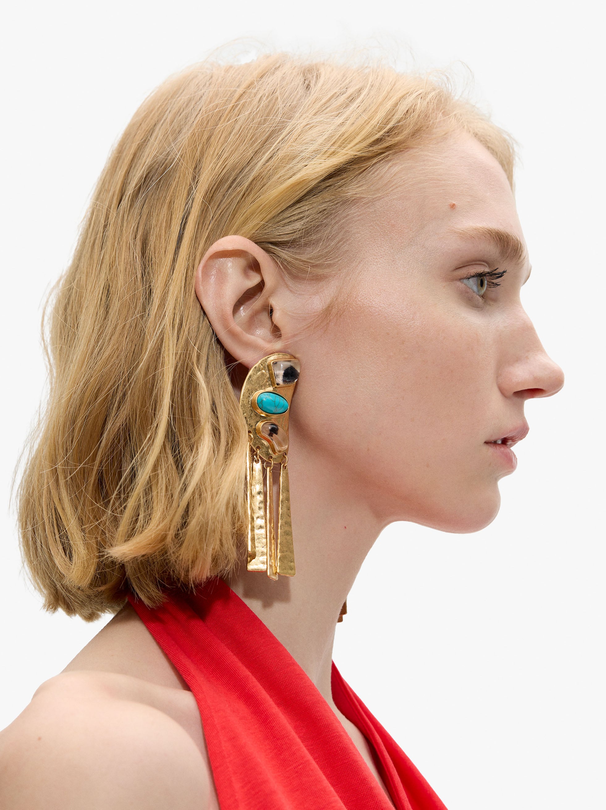 Pendientes Maxi Media Luna Con Piedras