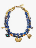 Collar Corto Doble Con Piedras Y Colgantes