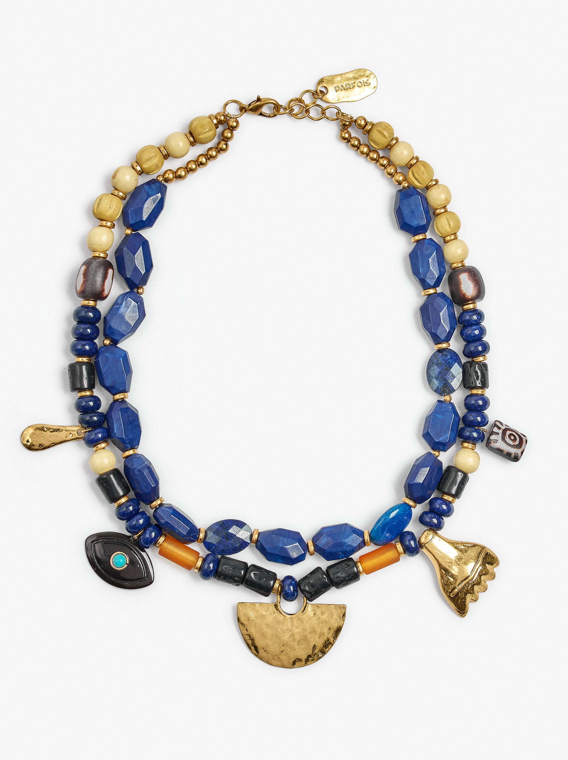 Collar Corto Doble Con Piedras Y Colgantes