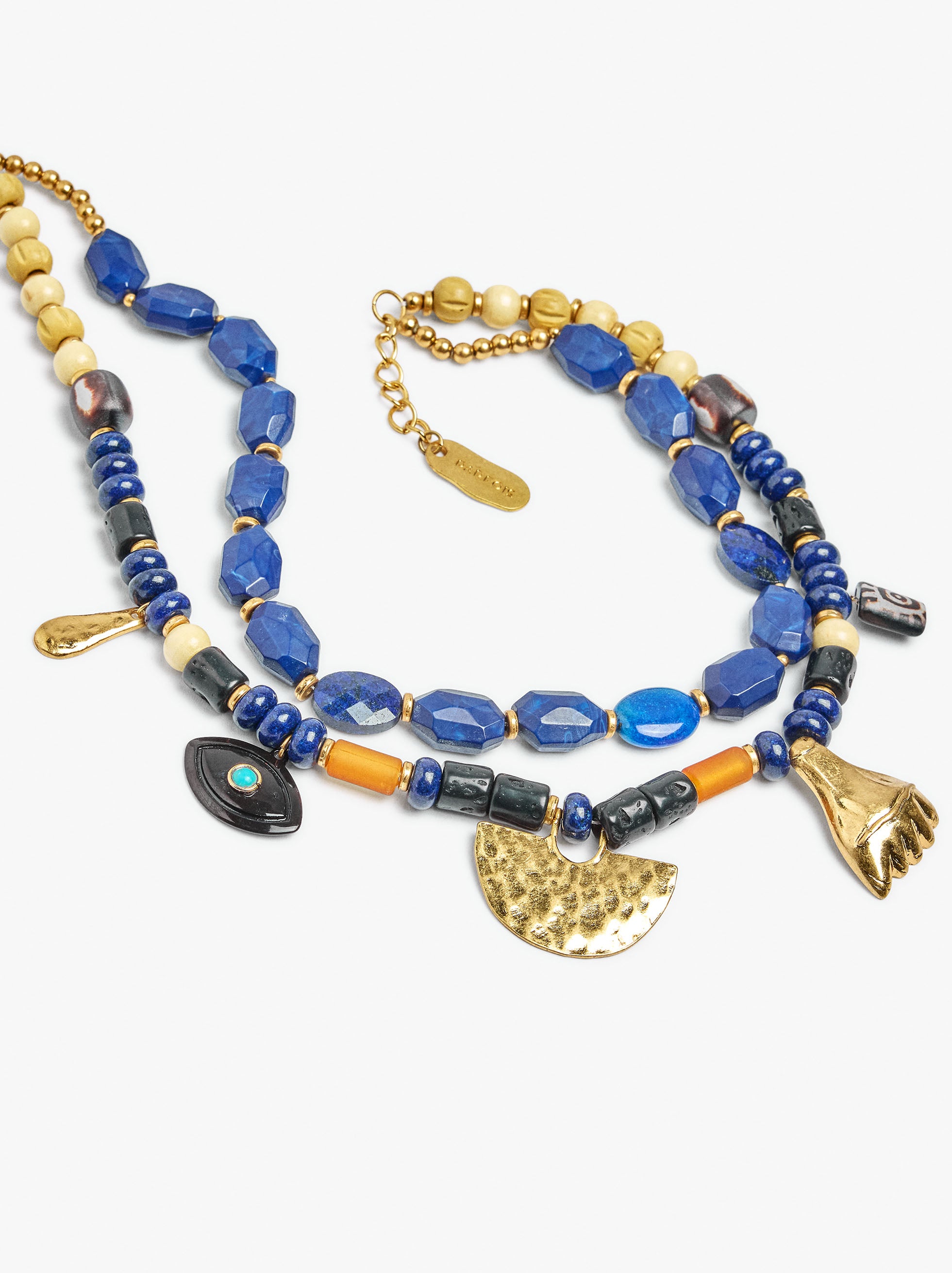 Collar Corto Doble Con Piedras Y Colgantes