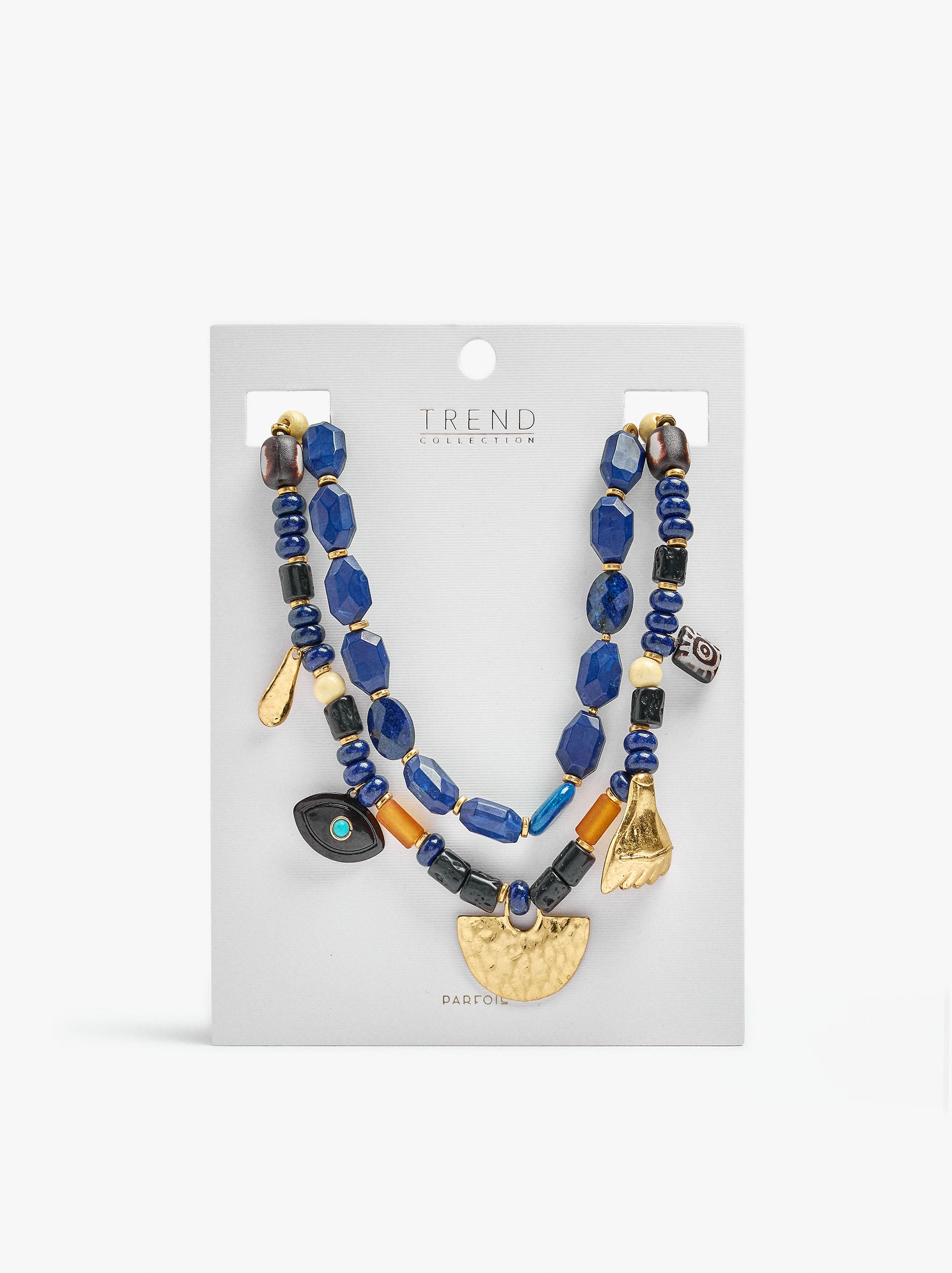 Collar Corto Doble Con Piedras Y Colgantes