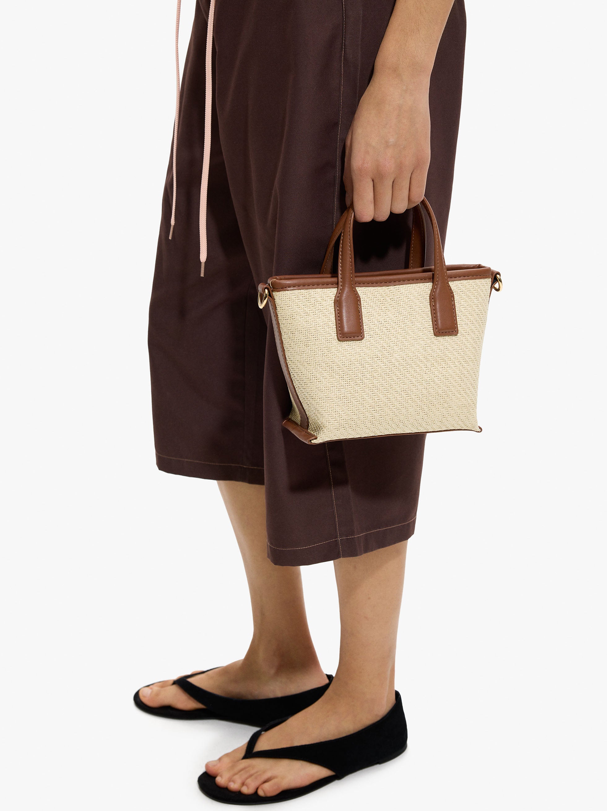 Bolso Tote Efecto Rafia Con Bandolera