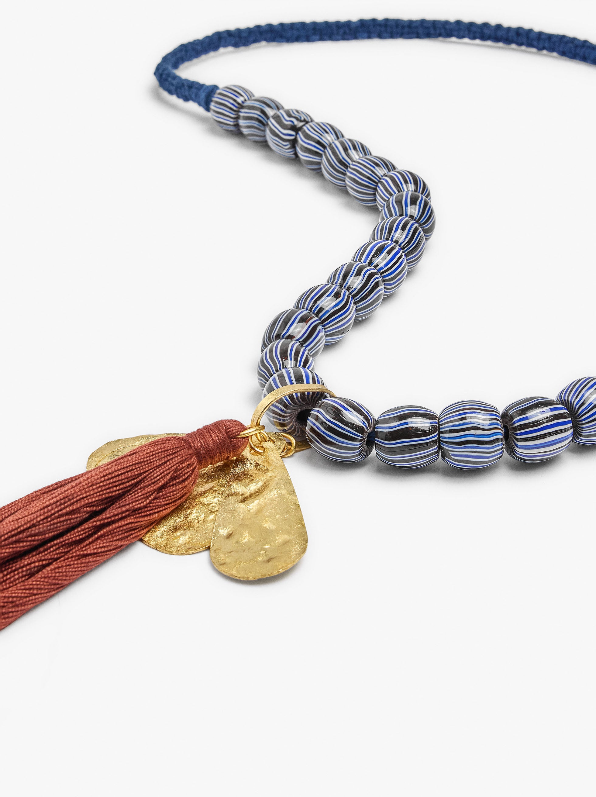 Collar Con Cuentas De Vidrio Colgante De Borla