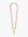 Collar Doble Con Cuentas De Piedra Y Colgante
