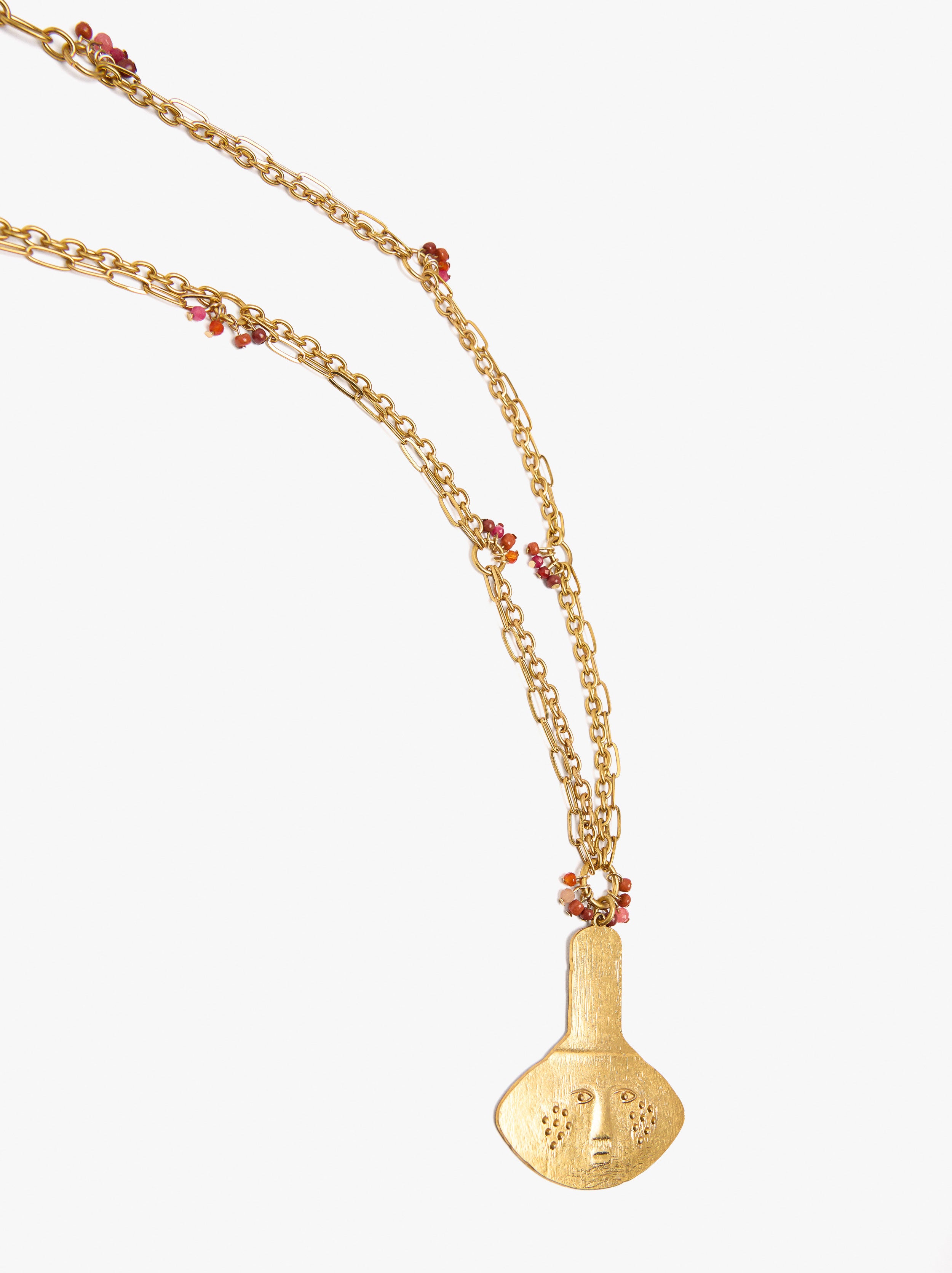 Collar De Eslabones Con Abalorios De Piedra